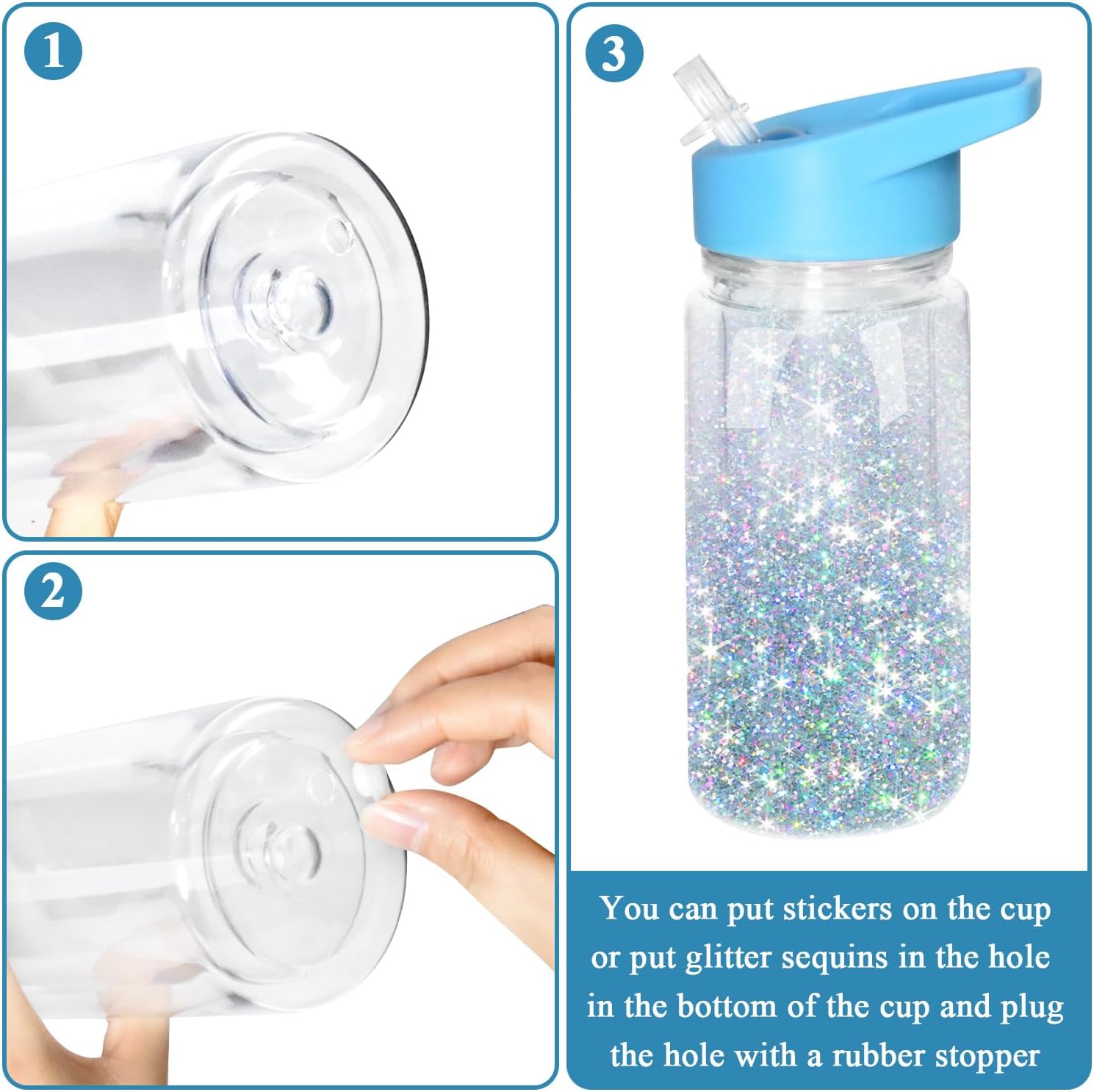 10OZ Plastic Snow Globe Tumbler, 8pack - Double Wall Clear Construction with Pre-Drilled Hole&Stopper, Leak-Proof Design, Portable Handle Lid, Perfect for Glitter DIY, Personalized Gifts, Mixed Color - Image 3