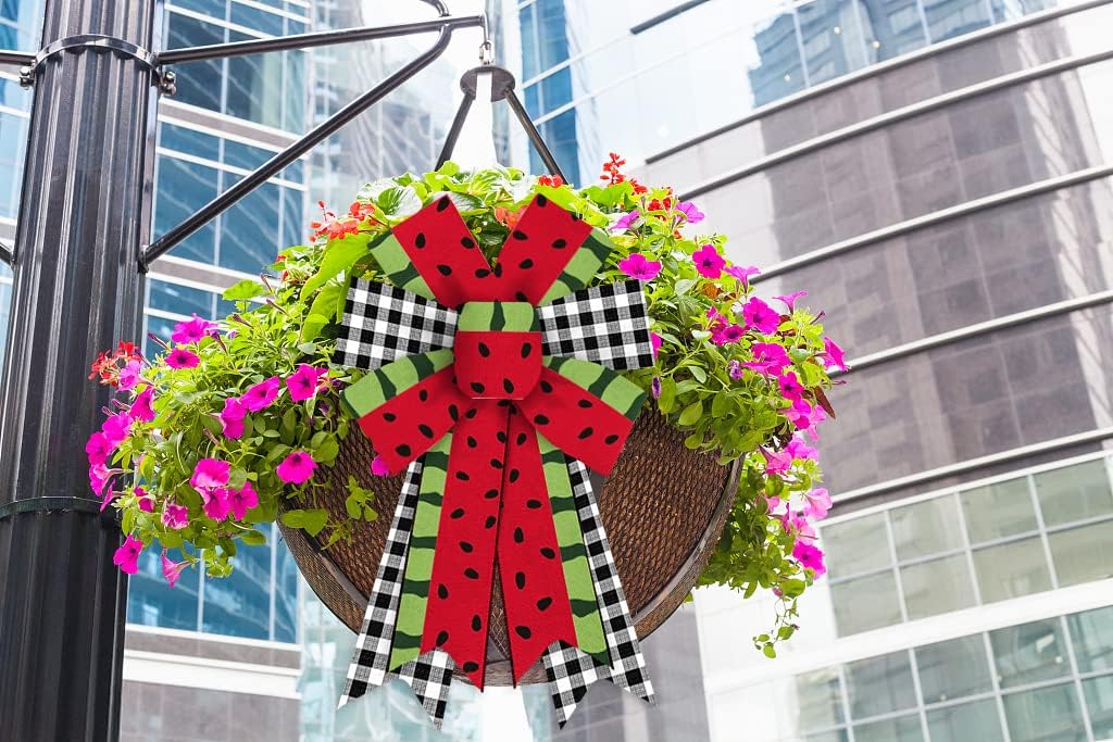 ABTOLS 2PCS Watermelon Wreath Bows, Black White Buffalo Plaid Bows for Wreath Red Green Wreath Bows Spring Summer Decorative Bows for Front Door Summer Burlap Tree Bows for Indoor Outdoor Decor