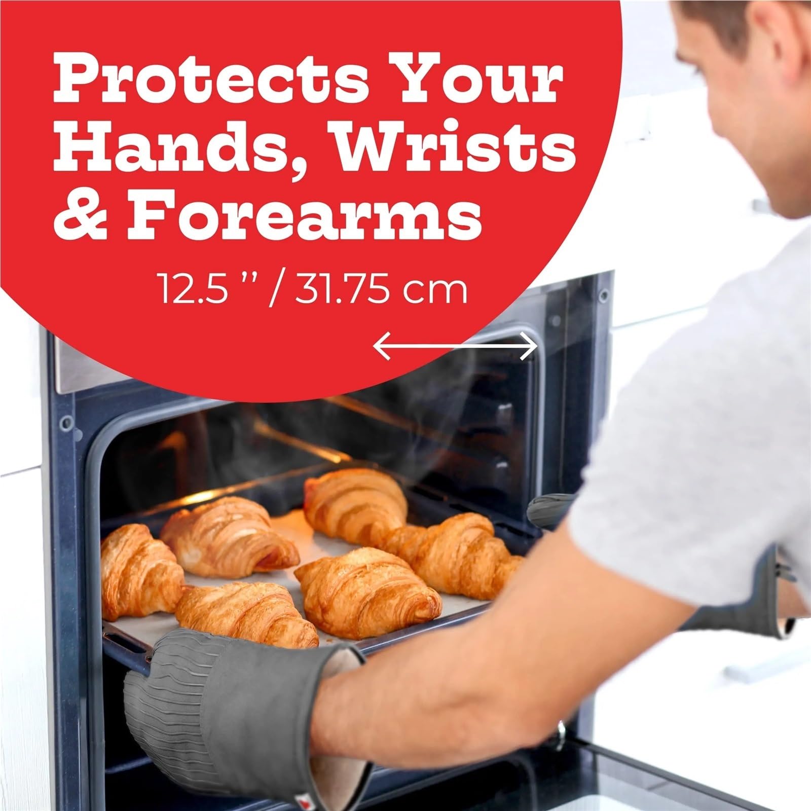 Manoplas de Horno Resistentes al Calor - Juego de 2 Guantes de Cocina de Silicona Mitones de Horno para Hornear(Red)