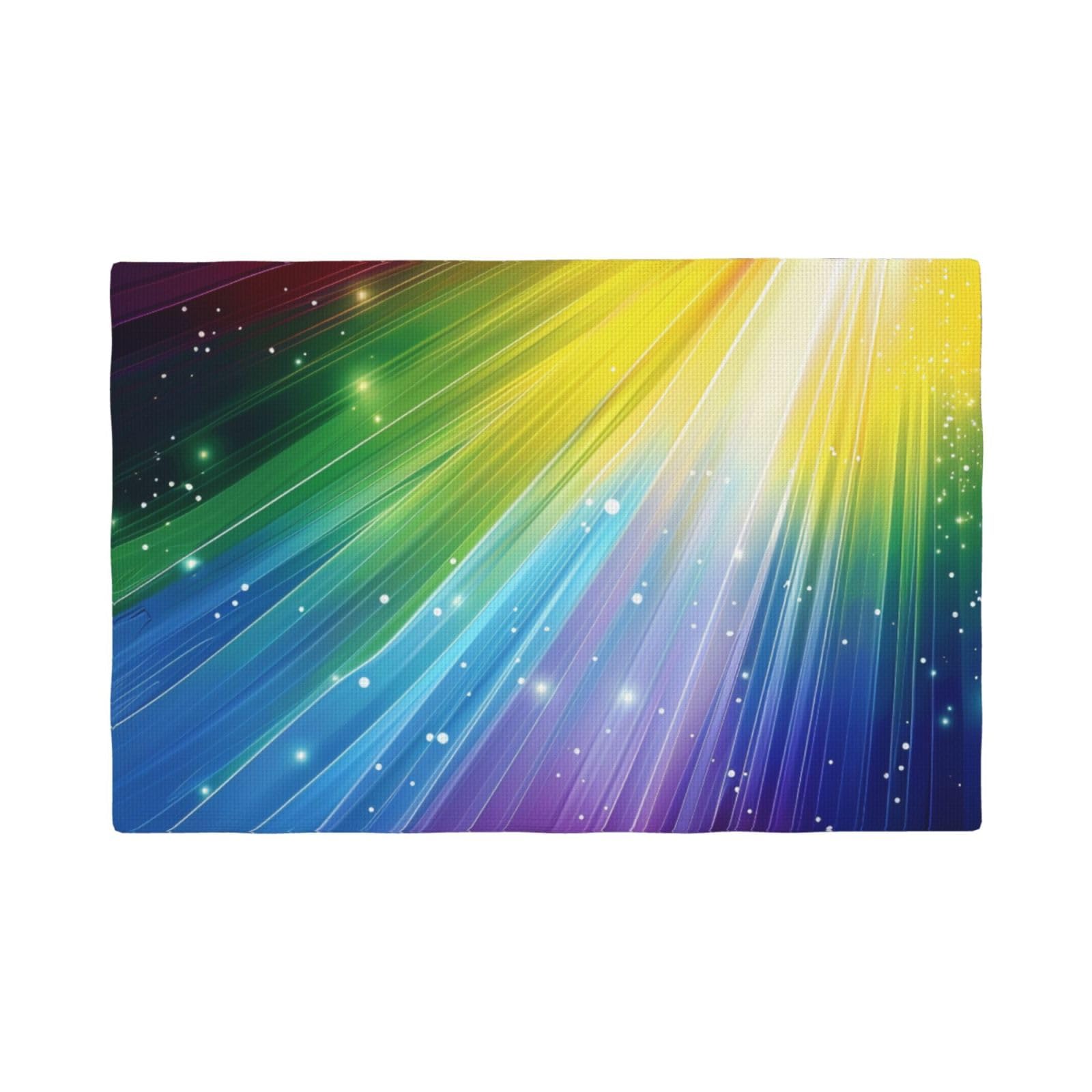 Rainbow Colorful Stripe Print Placemats Set, Heat Resistant Washable Placemat 12x18in Table Mats for Party Kitchen Dining Table Decoration Indoor Outdoor, Four Pieces