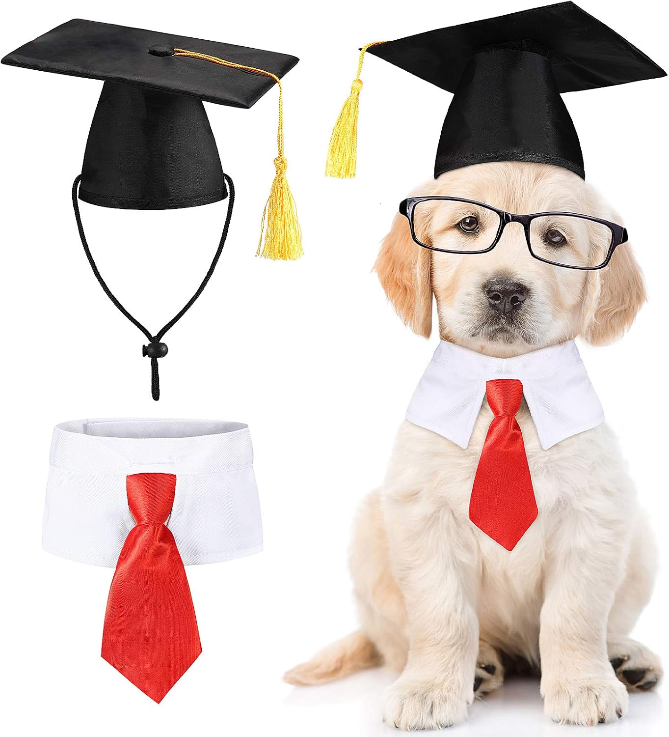 4 Pieces Pet Graduation Caps with Neck Tie Adjustable Dogs Cats Graduate Hats Necktie Collar Photography Props Dogs Cats Grade Outfits…