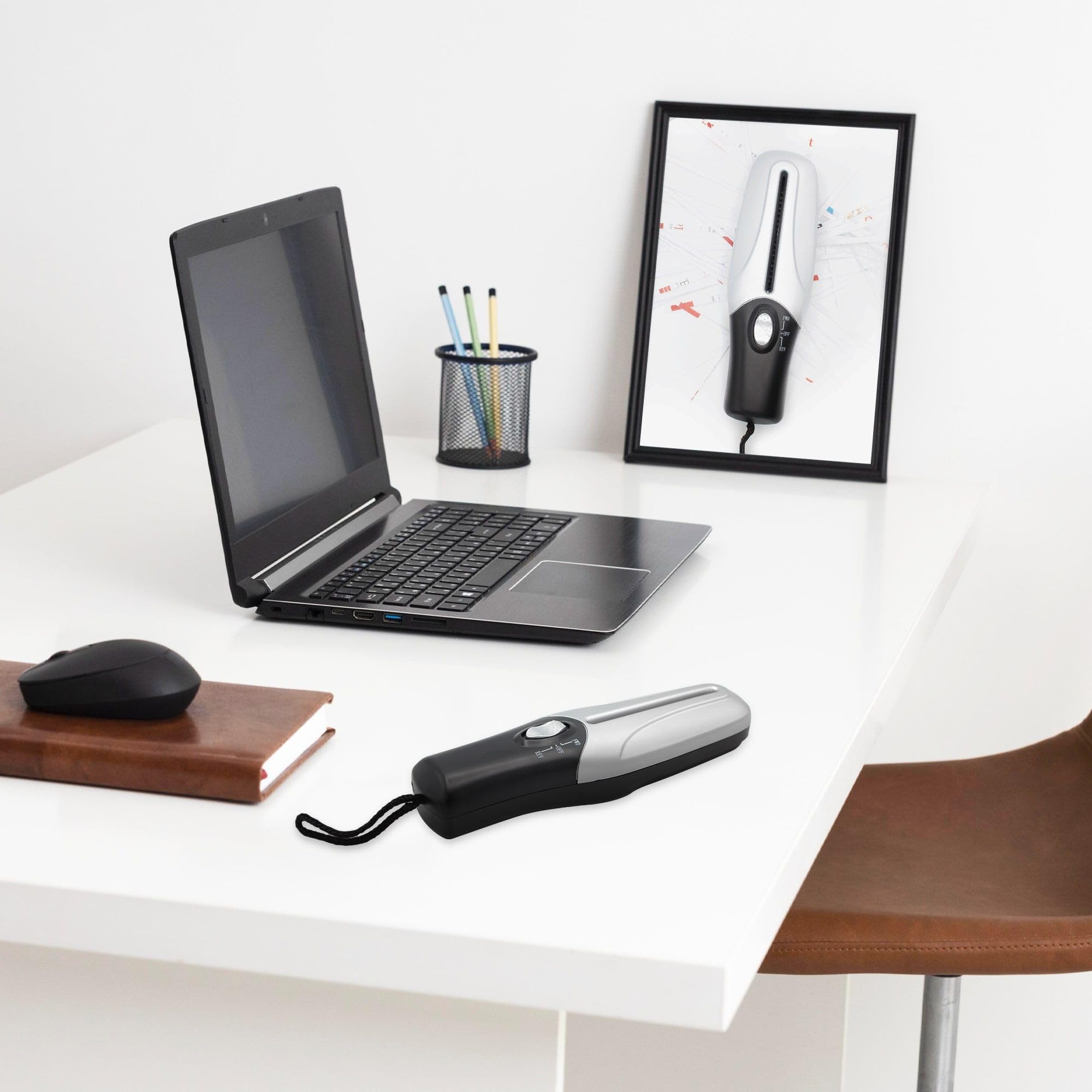 Distruttore di documenti cartacei elettrico - Portatile/Compatto - Sminuzzatrice Trituracarta - Taglio Rapido - Alimentazione: Pile/USB - 26 x 8 CM - Grigio & Nero