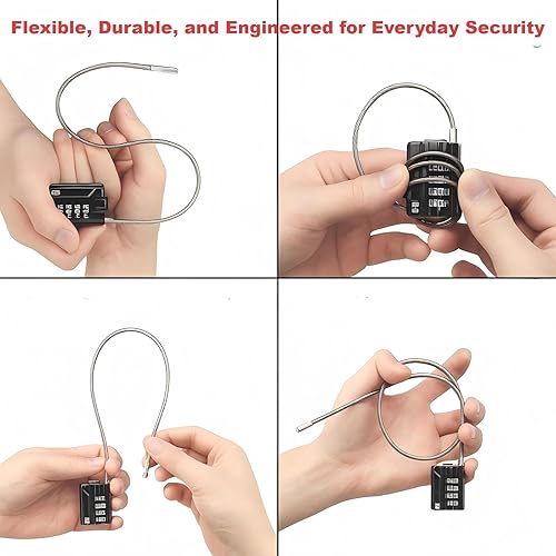 Miniatura 4 de RESET -200 candado de cable de combinación de 4 dígitos con cable flexible de 4.72 pulgadas (4.7 in), cerradura pequeña para taquilla, equipaje,