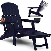 Vista 74 de YEFU Juego de 4 sillas Adirondack ajustables con reposapiés, sillas Adirondack ajustables de 5 niveles con otomana retráctil y 2 portavasos, sillas