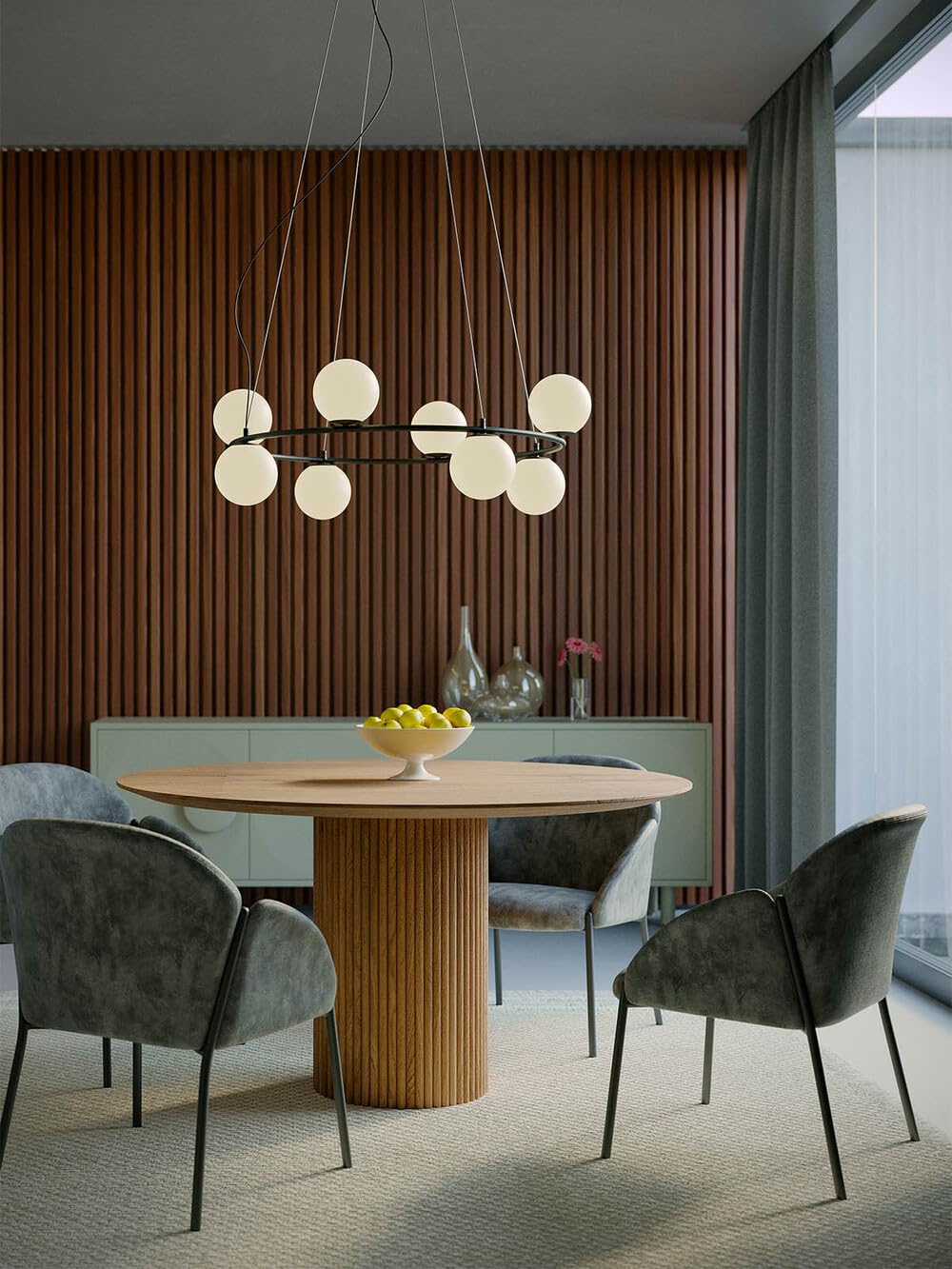 Generico Lampadario design moderno nero con sfere in vetro 8 luci per salotto, camera da letto, soggiorno, sala da pranzo RD- (Nero - RD-0700)