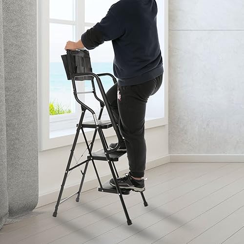 Miniatura 9 de EdMaxwell Escalera de 4 escalones con pasamanos, taburete de 500 libras de capacidad, escaleras portátiles plegables para el hogar, cocina, marco de