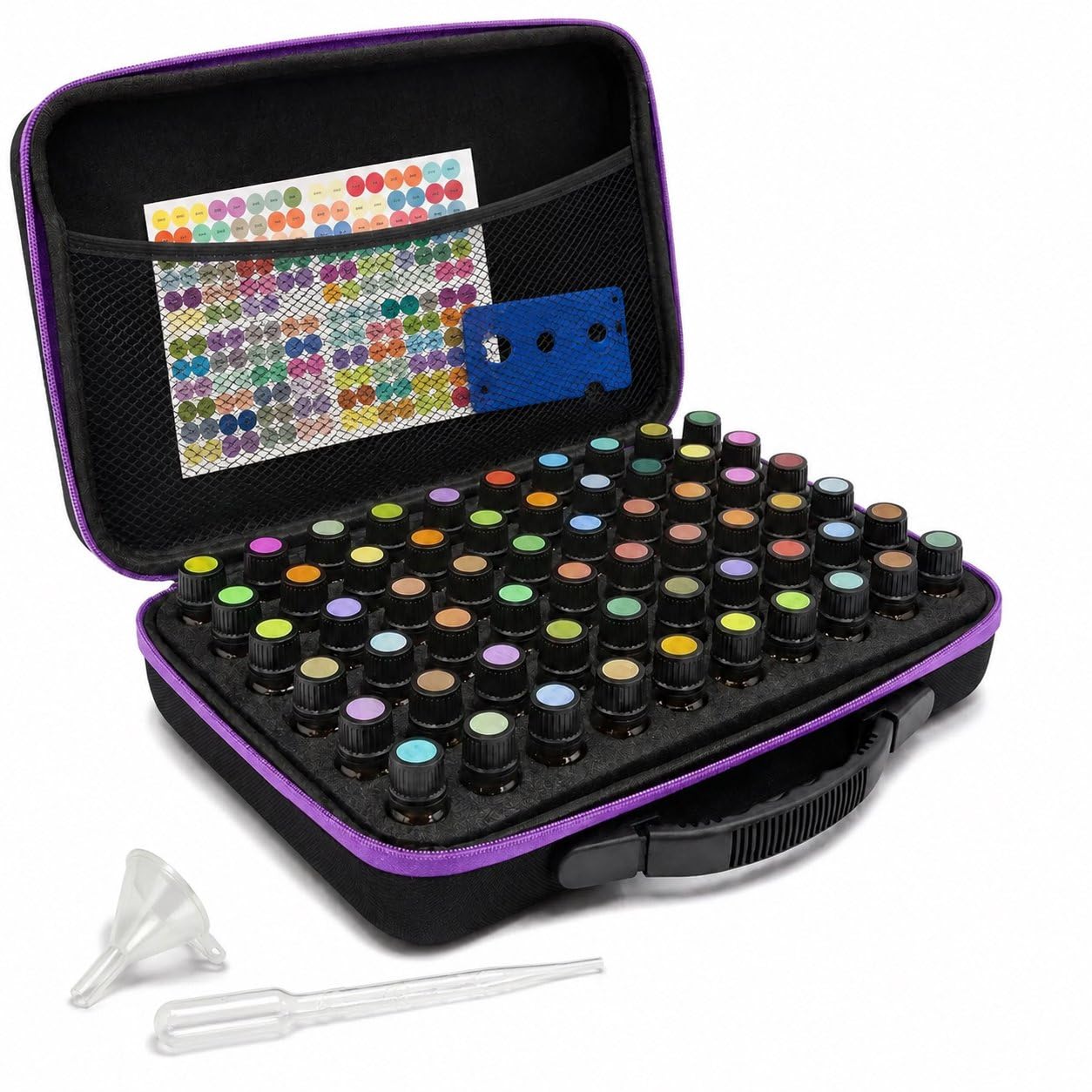 Caja de Aceite Esencial, 60 Rejillas Botellas Aceites Esenciales para Aceites Esenciales de 5 ml, 10 ml, 15 ml, Estuche de Viaje de Transporte Carcasa Dura Organizador de Almacenamiento Exterior
