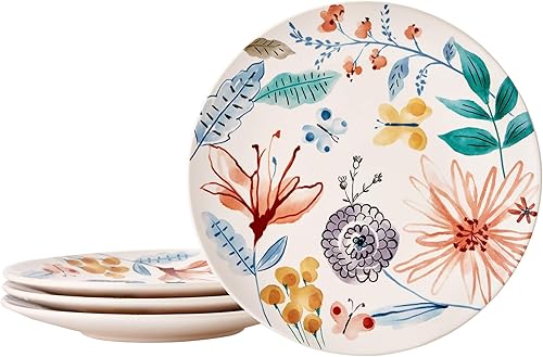 Miniatura 21 de Bico Blue Floral Haven - Juego de 4 platos de cena grandes de cerámica de 11 pulgadas para pasta, bistec, elegantes platos para servir, aptos