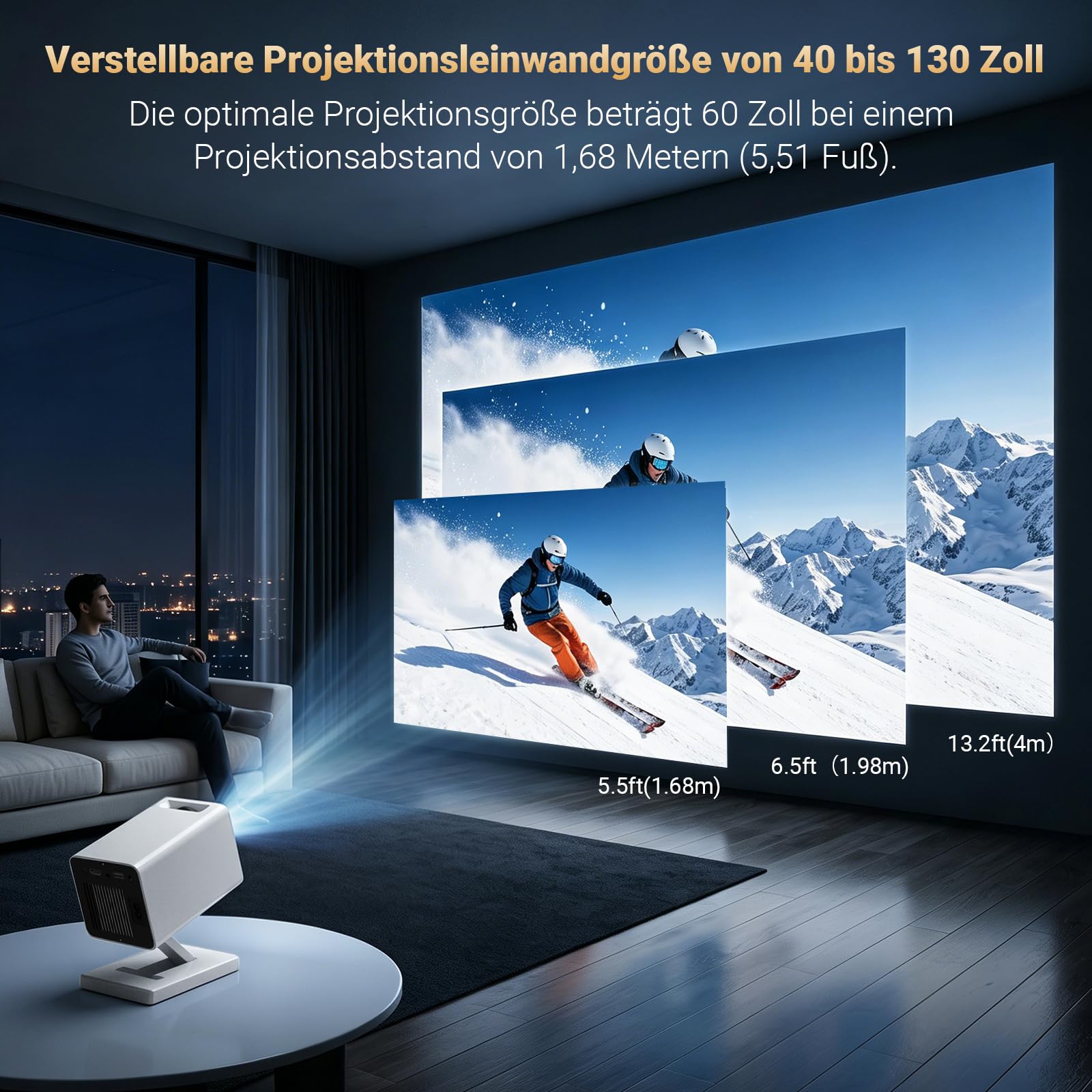 Mini Beamer 4K, Mini Projektor 1080P Unterstützt WiFi 6 BT 5.4, Beamer Klein Projektor mit Eingebaute Apps, Auto Horizontal Trapezoid Correction