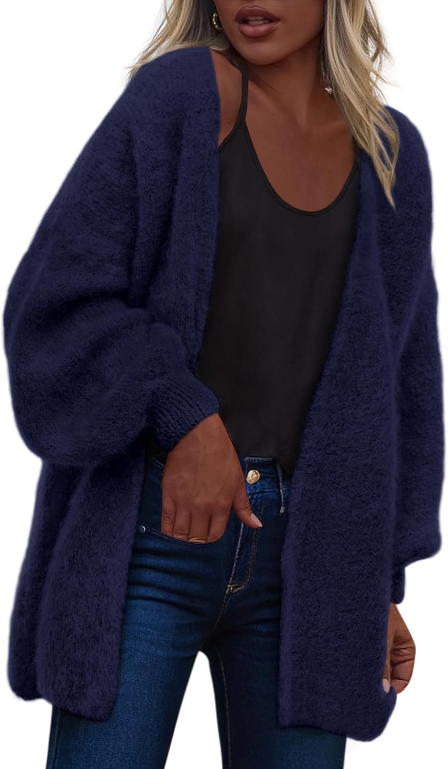 dowerme Women Open Front Cardigans Trendy Fall Long Sleeve Drop Shoulder Soft Knit Slouchy Sweater Spring Outerwear 2026