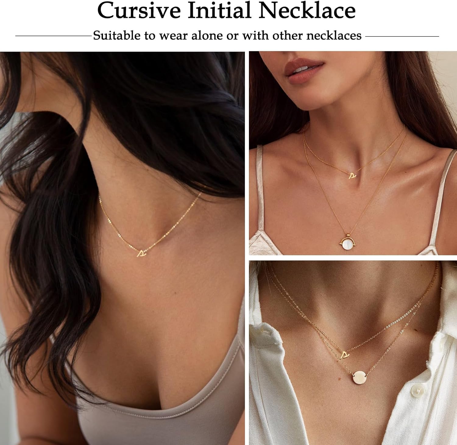 FUNEIA Gold Cursive Initial Necklaces for Women Trendy Letter A-Z Pendant Dainty Gold Necklace Cute Custom Personalized Monogram Name Choker Necklace with Initials Jewelry Gifts - Image 4