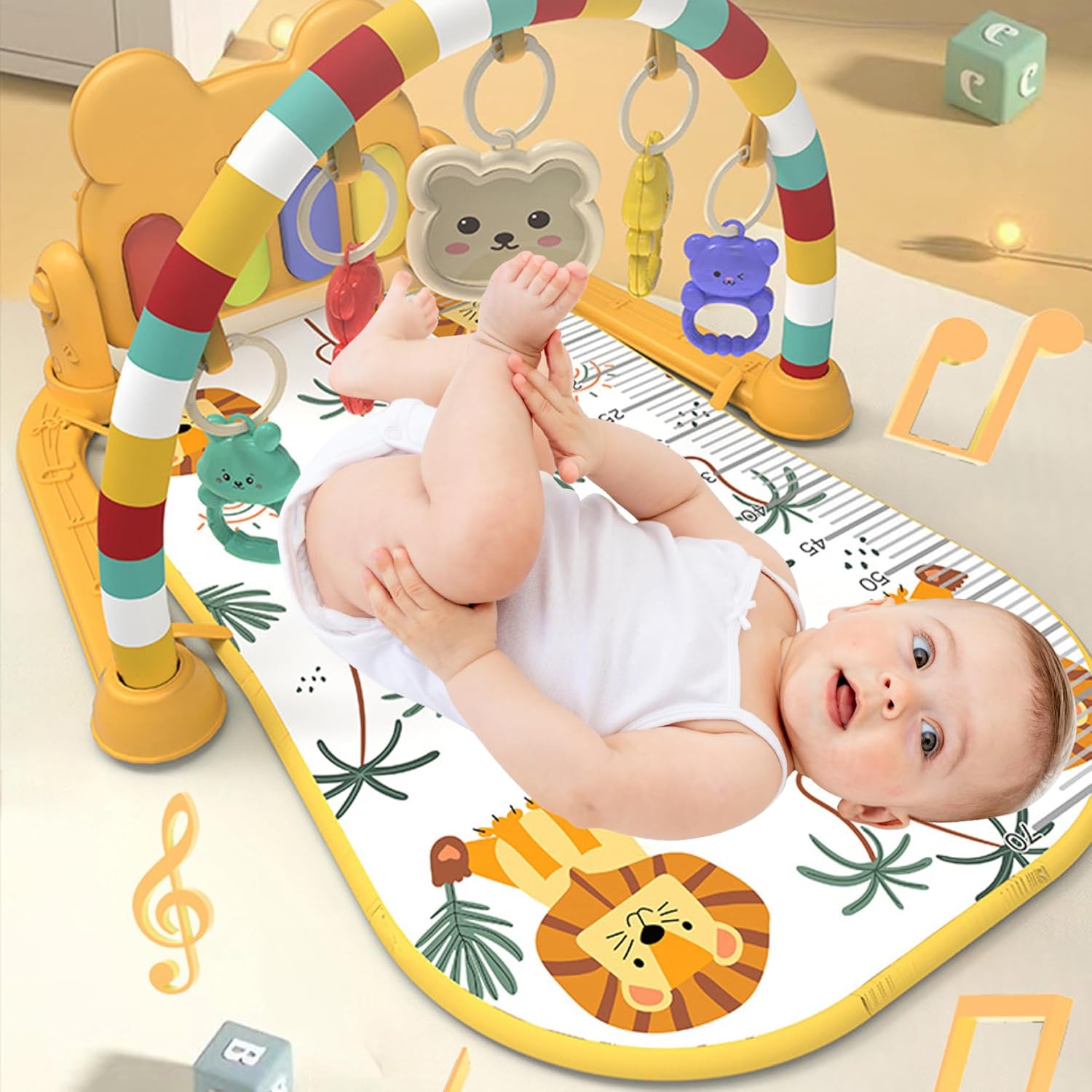 Baby Activity Center with Music and Light Easy and Safe Baby Gym Play Mat with Hanging Newborns Kids Activity Center