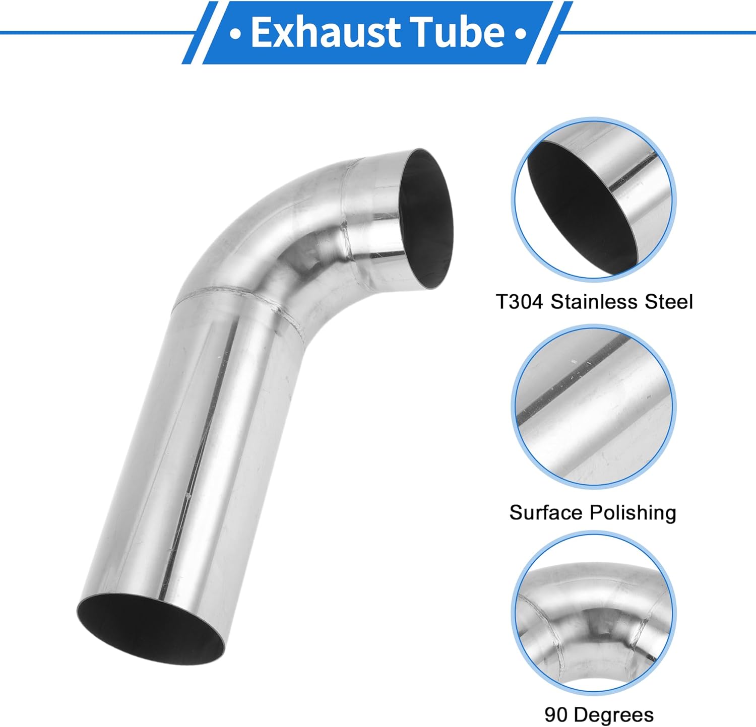 3" OD 90 Degrees Mandrel Bend Elbow T304 Stainless Steel Exhaust Tube Pipe Piping Surface Polishing Silver Tone