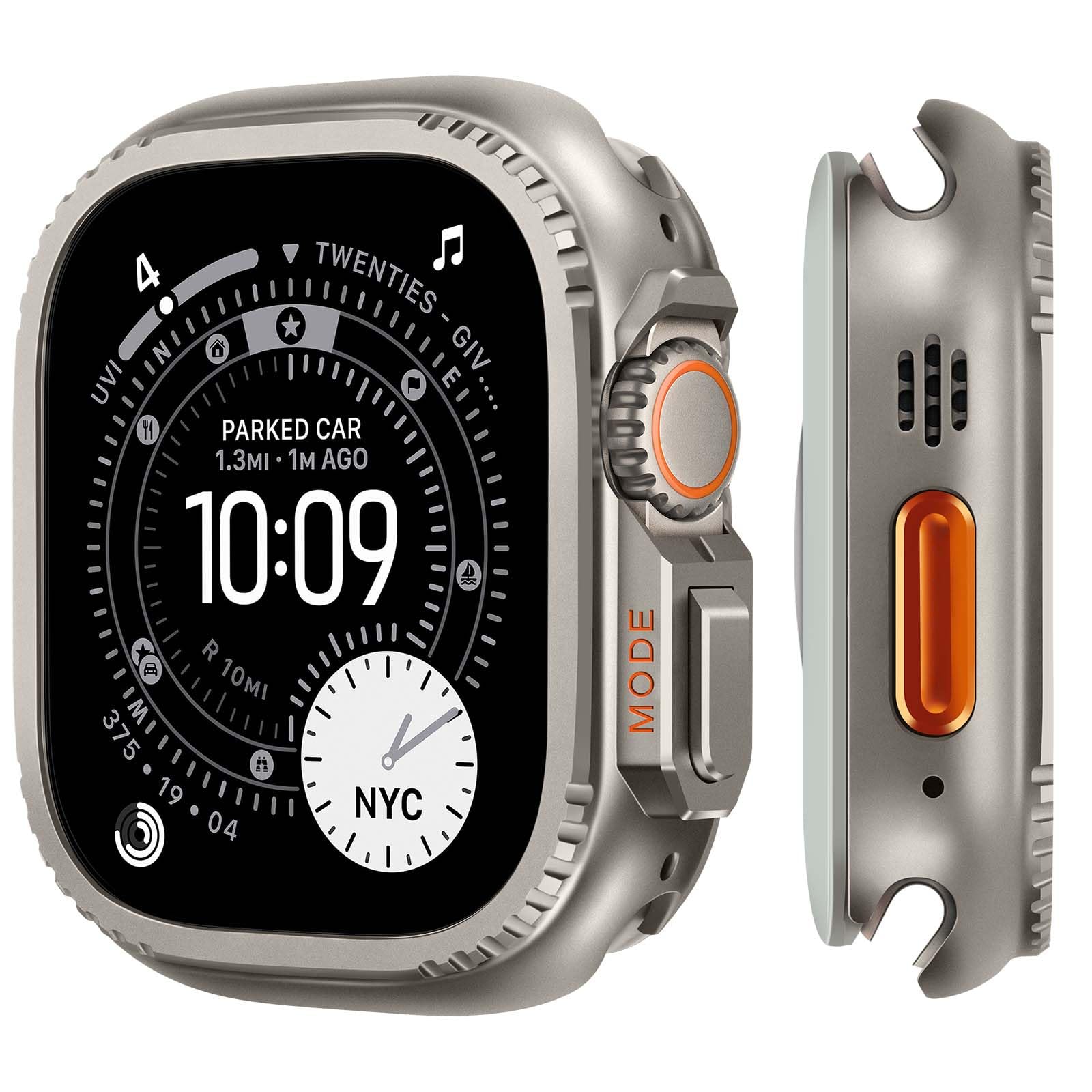 Metal Cases Compatible with Apple Watch Ultra 3/2/1 49mm Case, 2 in 1 Stainless Steel Protective Cover Rugged Bumper with Back Frame for iWatch Ultra 49mm, Titanium