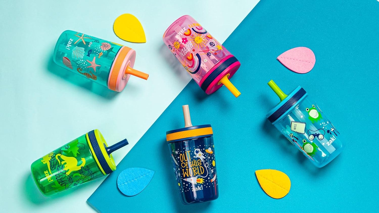 Zak Designs Kelso 15 oz Tumbler Set, (Starpower) Leak-Proof Screw-On Lid with Straw Made of Durable Plastic and Silicone, Perfect Cup Bundle for Kids (2pc Set) - Image 9