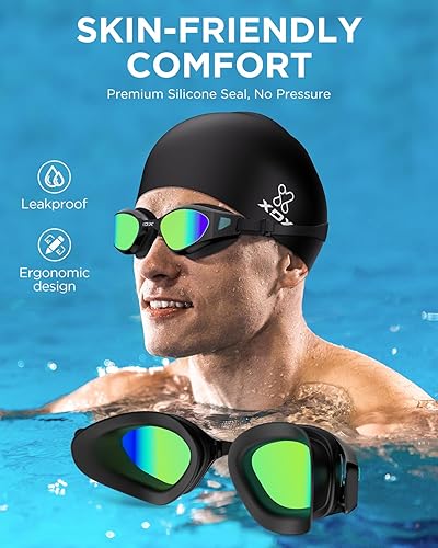 Miniatura 2 de XDX Gafas de natación para niños, paquete de 2 gafas de natación para niños con protección UV, antiniebla sin fugas para niños, niñas, adolescentes