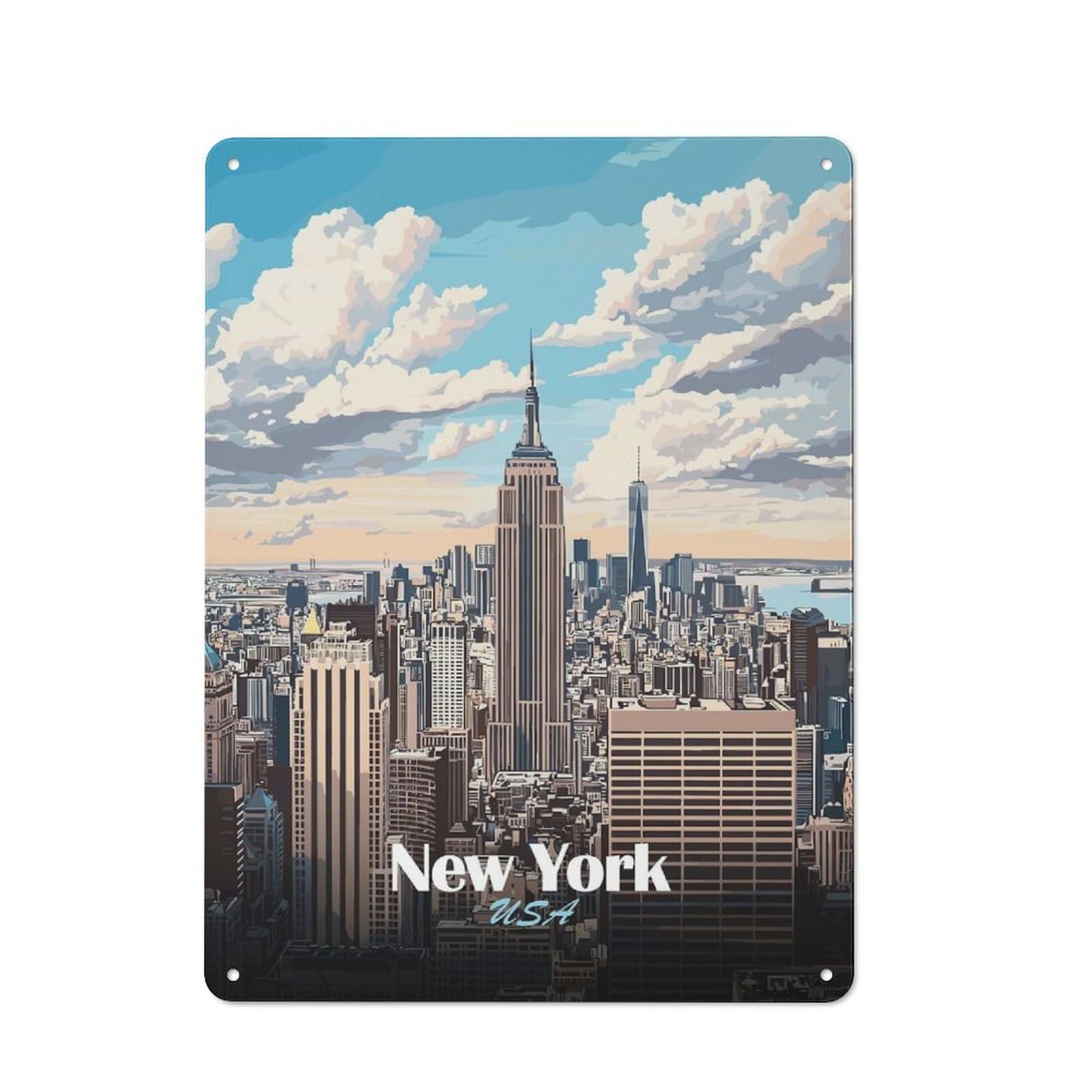 Junmoney Style-7 New York City Skyline(3) Vintage Metal Wall Decor 40X30cm, Vintage Metal Sign For Hallway, Home Bar, Garage Or Study
