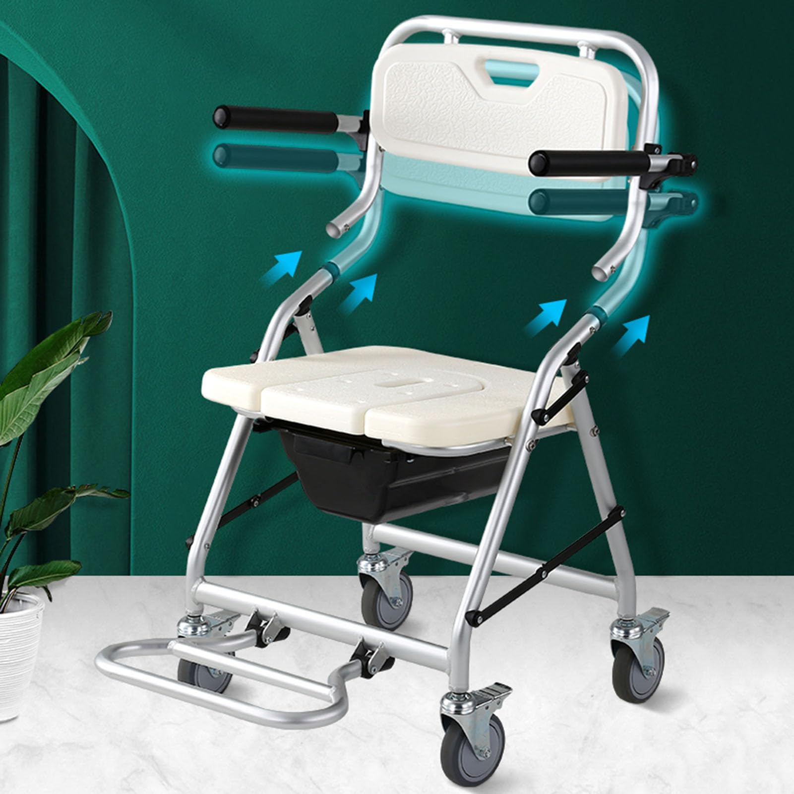 Sedia da doccia pieghevole, sedia da doccia con braccioli e ruote, comodini for anziani, sgabello da doccia for anziani, sedili da bagno for adulti