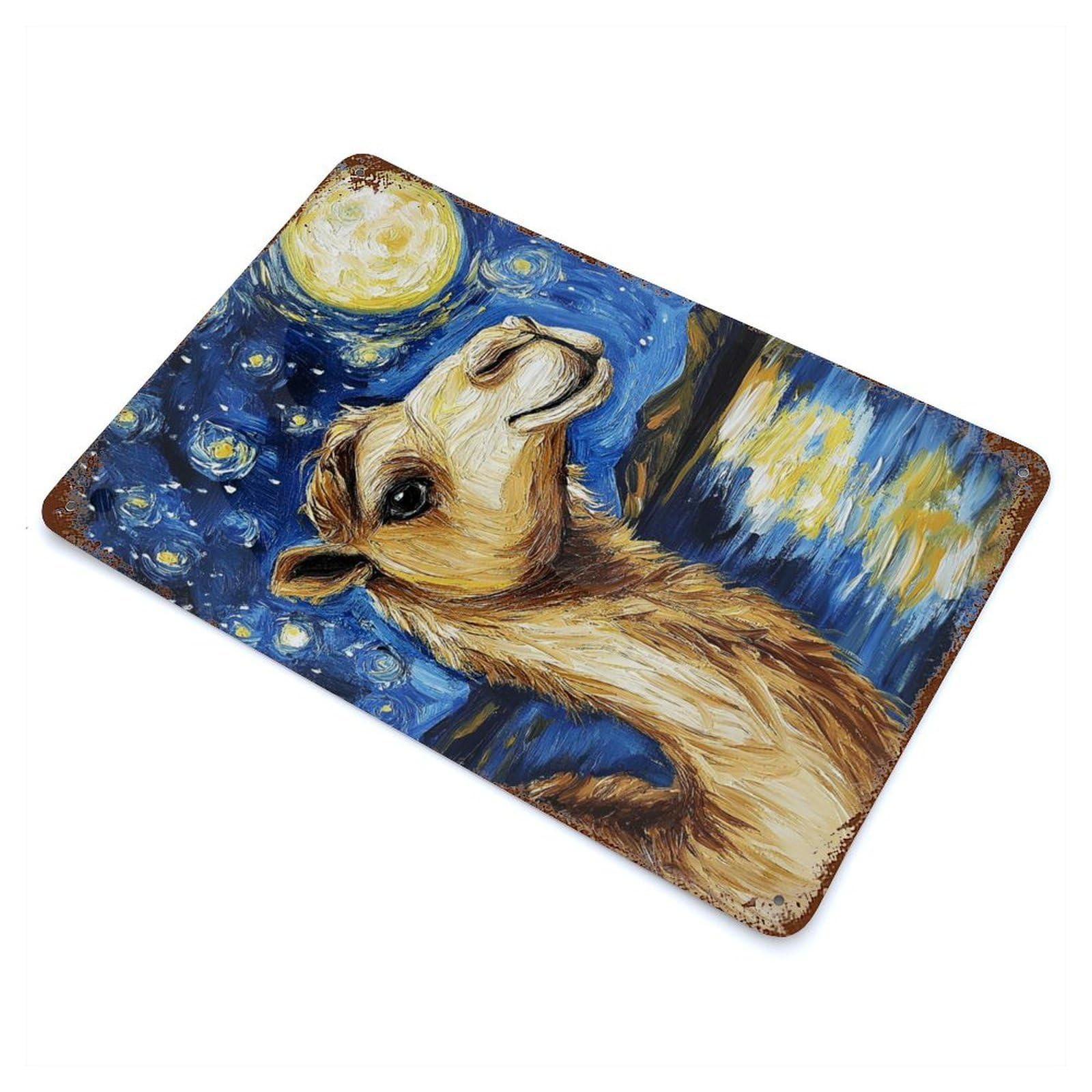 Vintage Rust Metal Sign Camel Under Starry Night 11.8"x7.9", Decorative Metal Wall Art for Basement, Hobby Room And Garage Decor