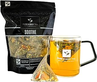 Pure And Easy Tea, Soothe Cold & Sore Throat Relief Tea, Whole-Leaf Herbal Blend with Echinacea, Eucalyptus & Ginger, 15 Large Plant-Based Pyramid Tea Bags (75g)