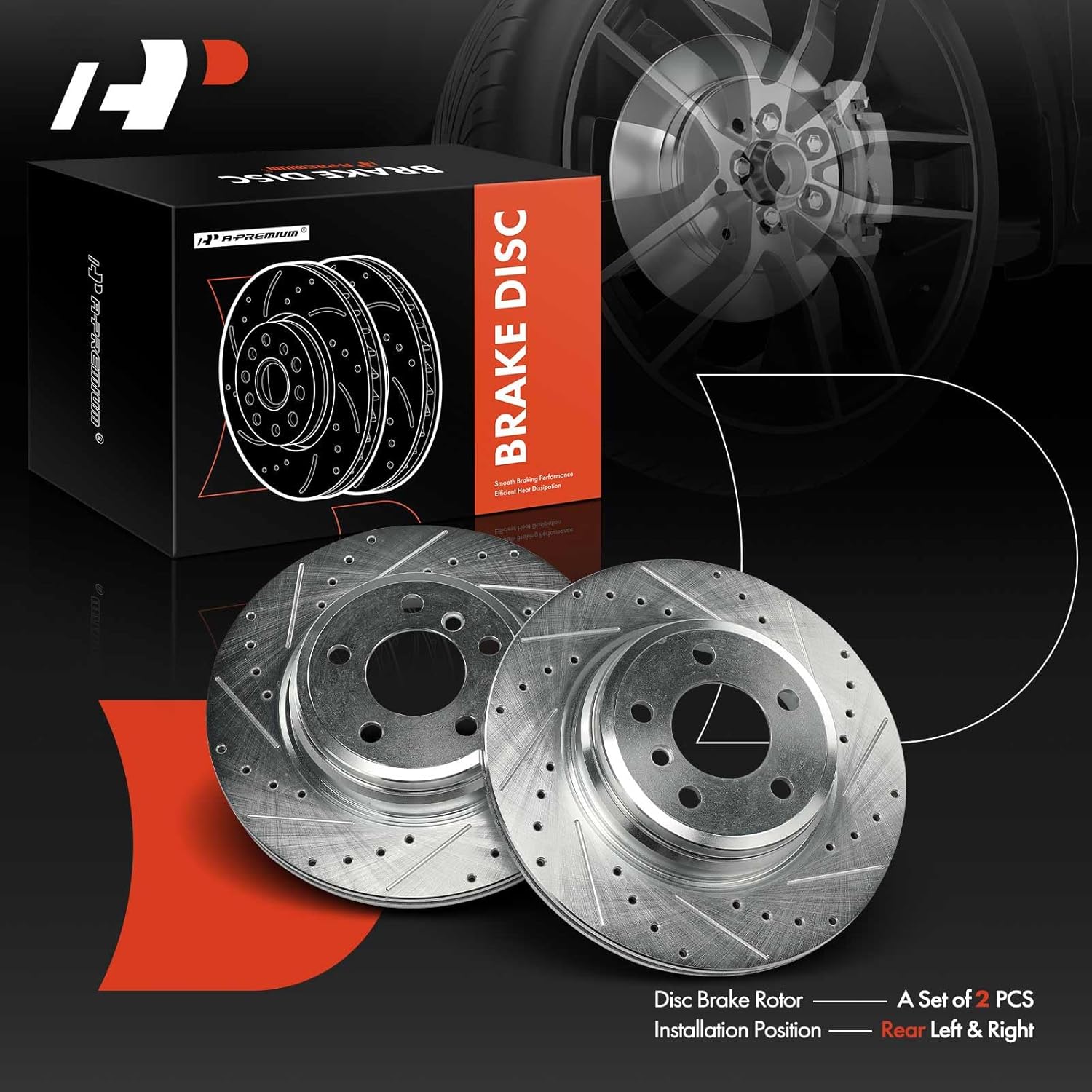 A-Premium 2-PC Set 12.99 inch (330mm) Rear Drilled and Slotted Disc Brake Rotors Compatible with BMW 330i/335i/340i xDrive, 430i, 328i, 330i, 335i, 340i, 330i/335i/340i GT xDrive