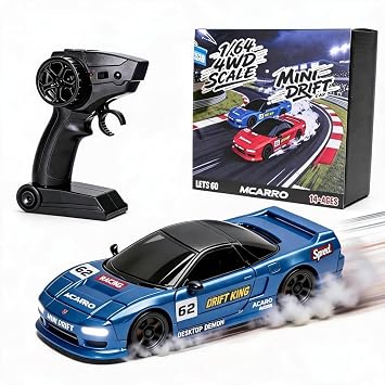 1/64 Scale Mini RC Drift Car, 60 Mins Playtime 2.4GHz Remote Control Car with 2-Speed Modes & LED Lights, Micro 4WD RC Stunt Race Car, Blue