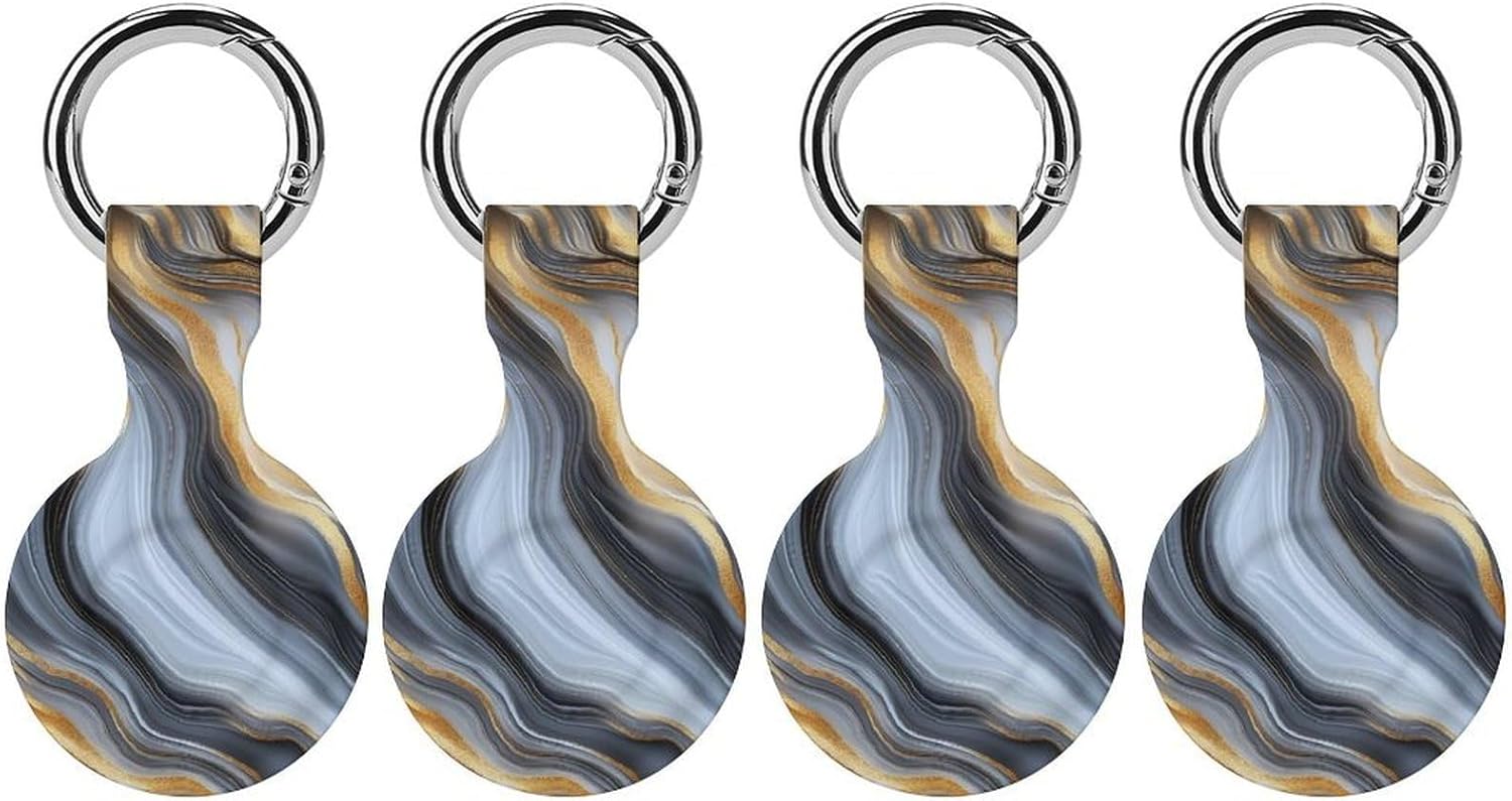 Gold and Black Agate Print Funny Cover Compatible with AirTag Case Protector GPS Tracker Holder with Keychain