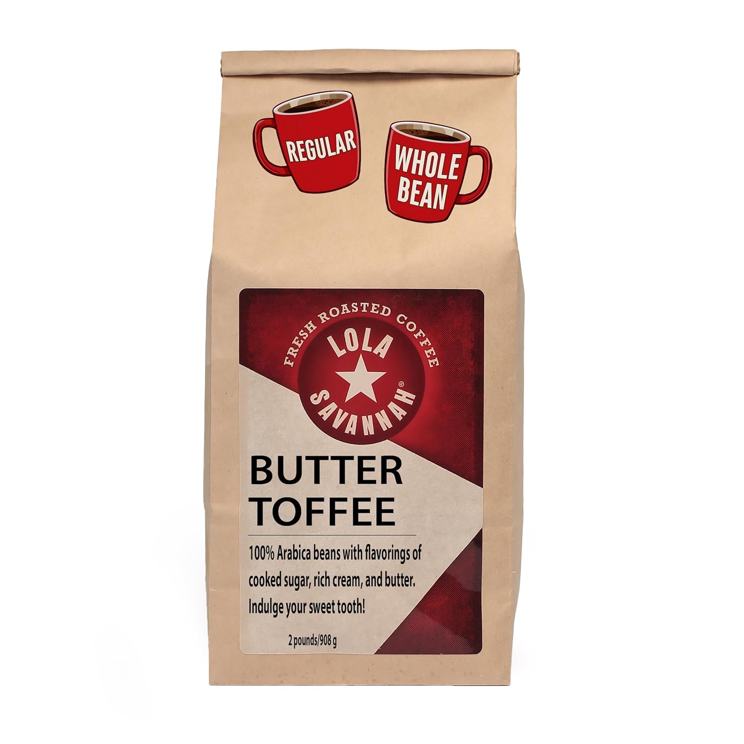 Lola Savannah Butter Toffee Whole Bean Caffeinated Coffee, 2lb