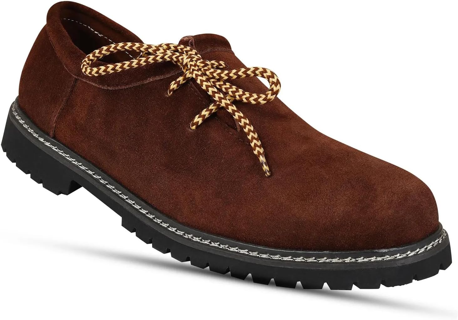 Brown Leather Oktoberfest Shoes for Men – Traditional Bavarian German Austrian Oktoberfest Footwear with Free Socks