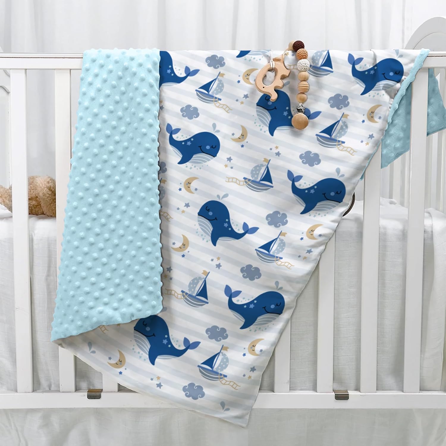 Whale Kid Blanket for Boys or Girl 30x40 - Soft Kids Throw Minky Blankets with Dotted Backing - Nursery Crib Blanket - Image 6