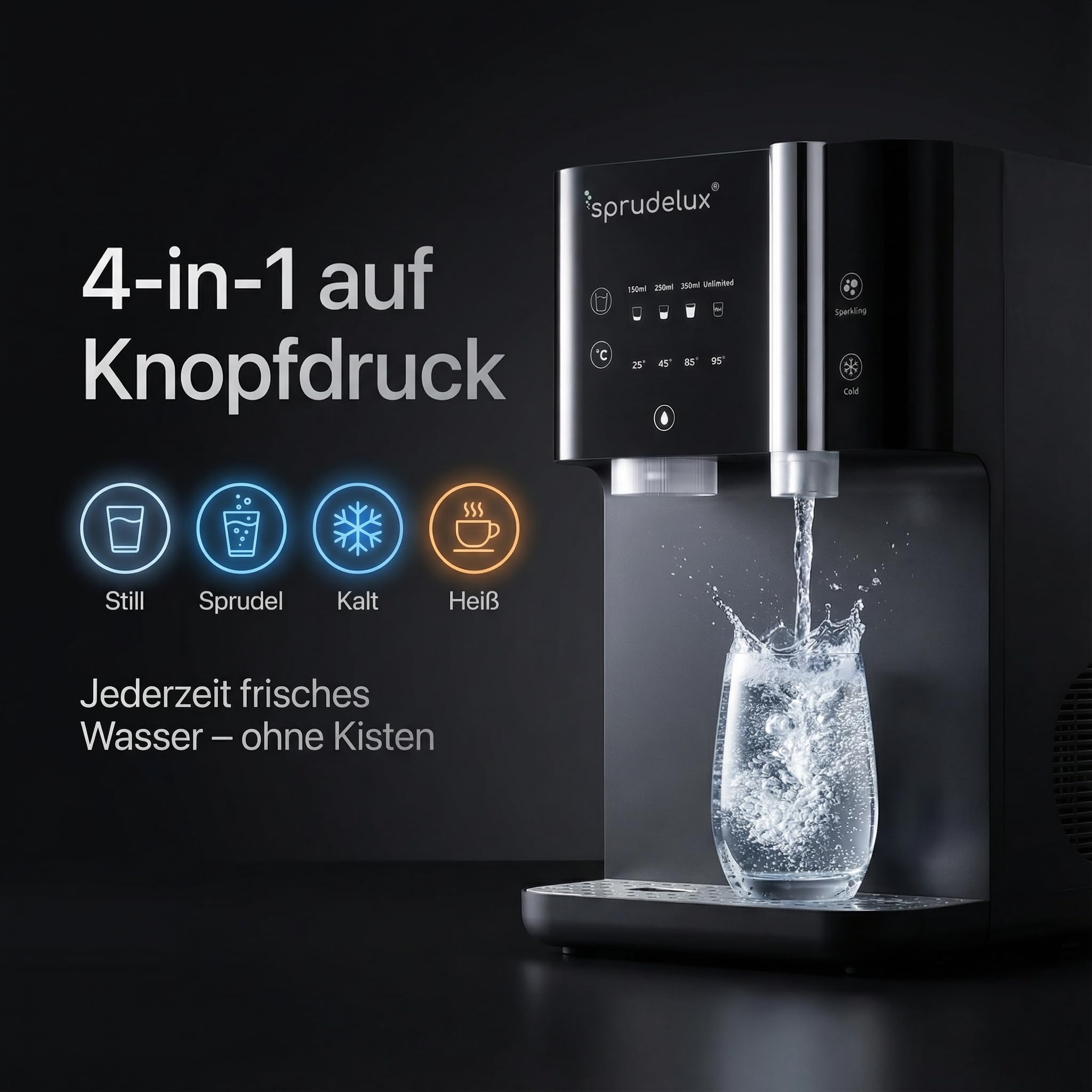 SUPREME - SPRUDELUX SUPREME - Distributeur d'eau avec eau gazeuse et eau chaude - Osmose inverse Direct Flow avec UVC - Filtre à eau avec CO2 - Appareil de table pour cuisine et bureau