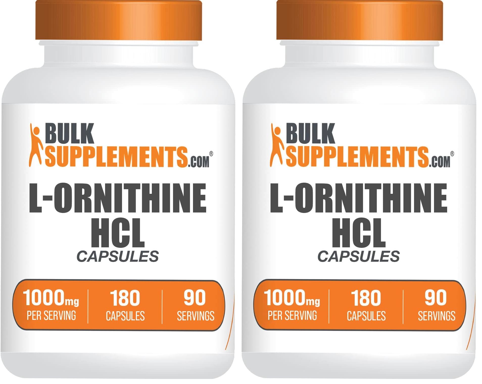 BulkSupplements.com L-Ornithine HCl Capsules - L-Ornithine Hydrochloride, L-Ornithine 1000mg - Amino Acids Supplement, Gluten Free, 2 Capsules per Serving, 180 Count (Pack of 2)