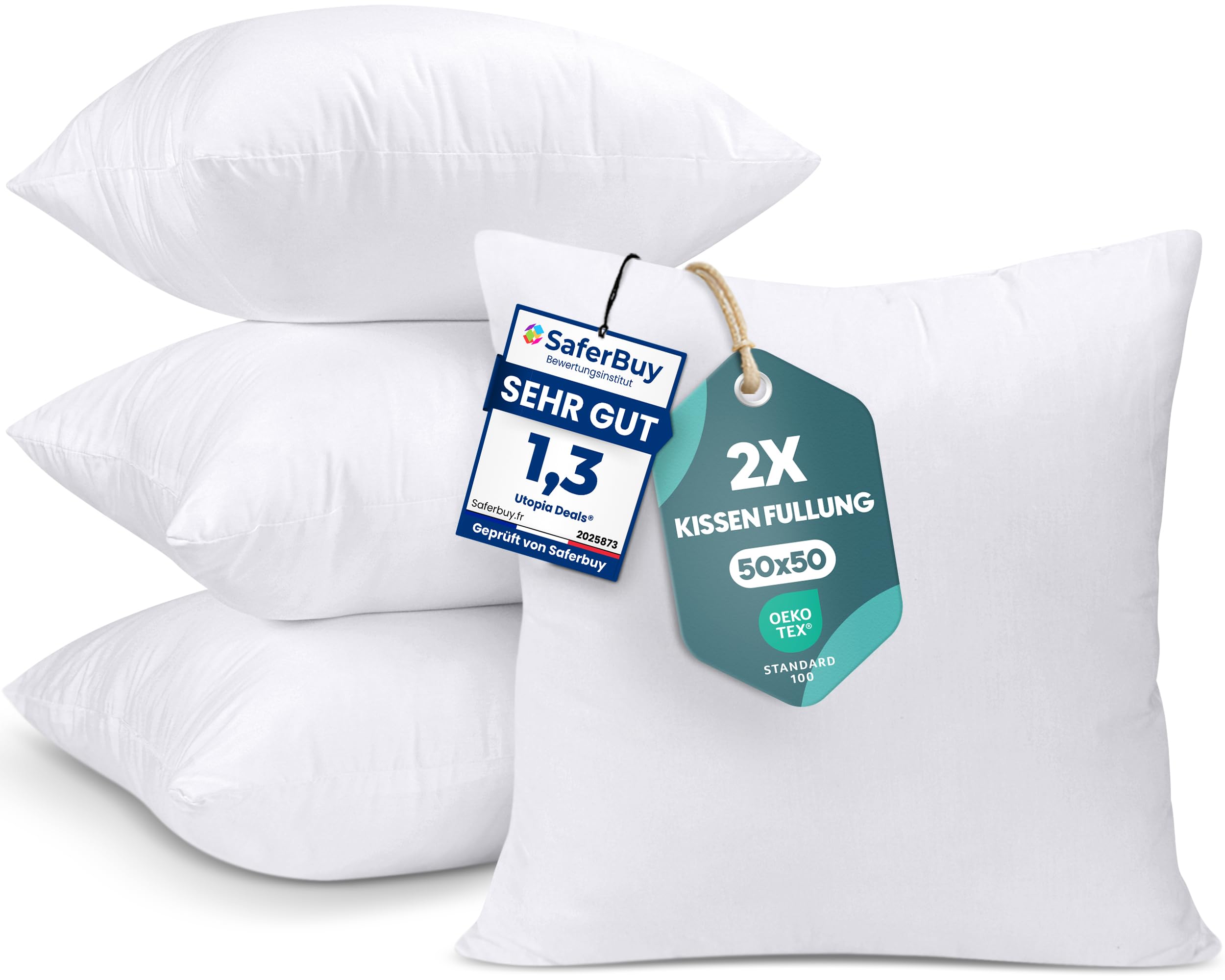 Utopia Bedding 4er Set Kissenfüllung 45 x 45 cm, Innenkissen Füllkissen Kopfkissen Sofakissen (Weiß)