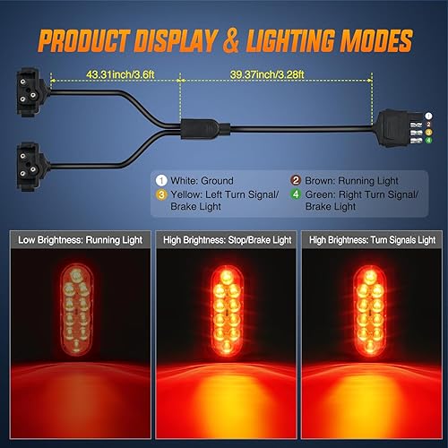 Miniatura 3 de Nilight Kit de luces para portador de carga de enganche, 2 luces LED ovaladas rojas de 6 pulgadas con ojales de montaje empotrado, arnés de cable,
