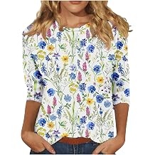 PBNBP Summer Blouses for Women Vintage 3/4 Sleeve Tops Dressy Casual Floral Shirts Cute Trendy Tee Basic Going Out Tunic Tops