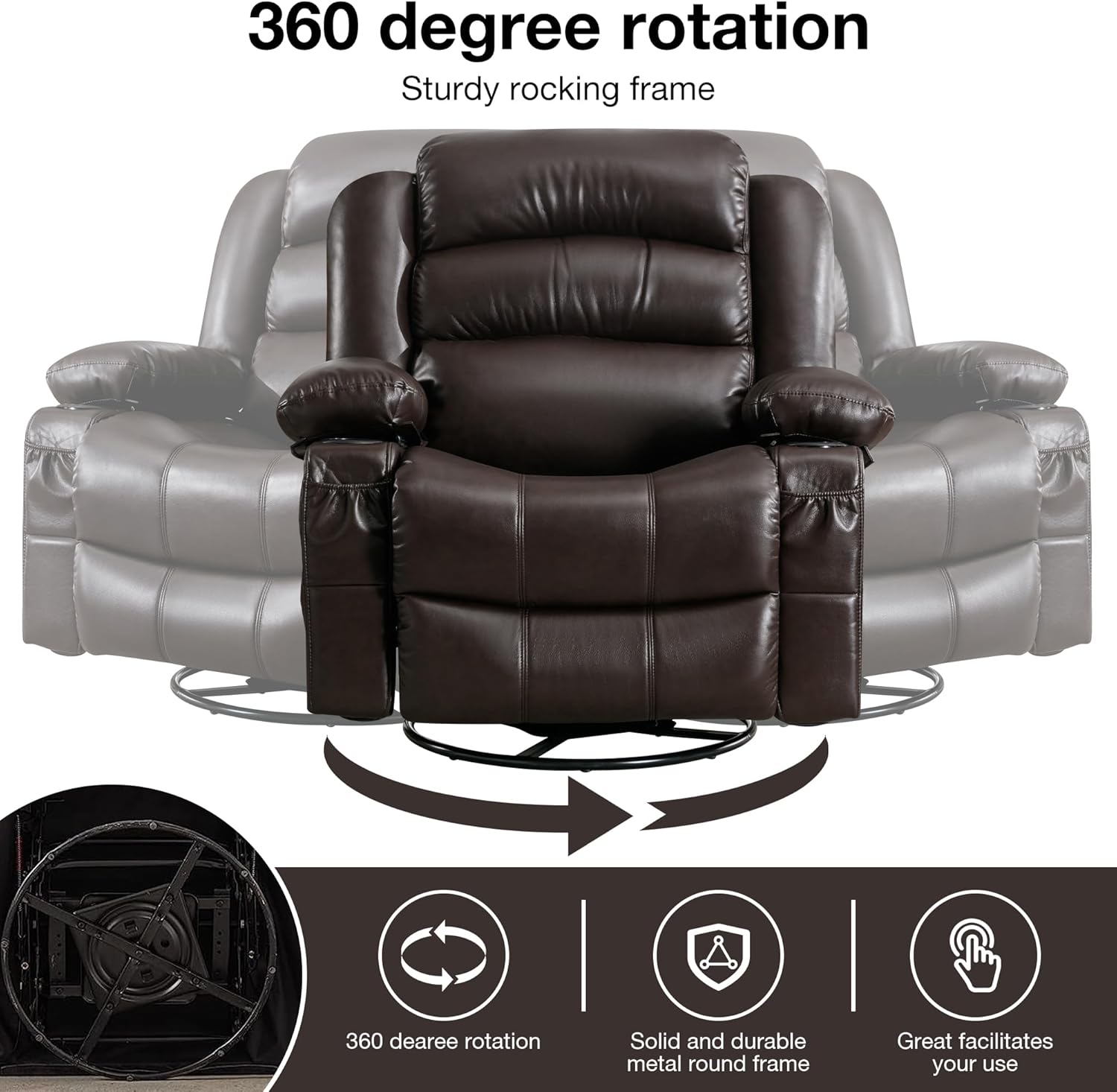 Swivel Rocker Recliner with Massage Ergonomic Lounge Chair for Living Room | Vibration Massage & Heat Therapy | Rocking Function | Side Pocket, 2 Cup Holders & USB Charging Port