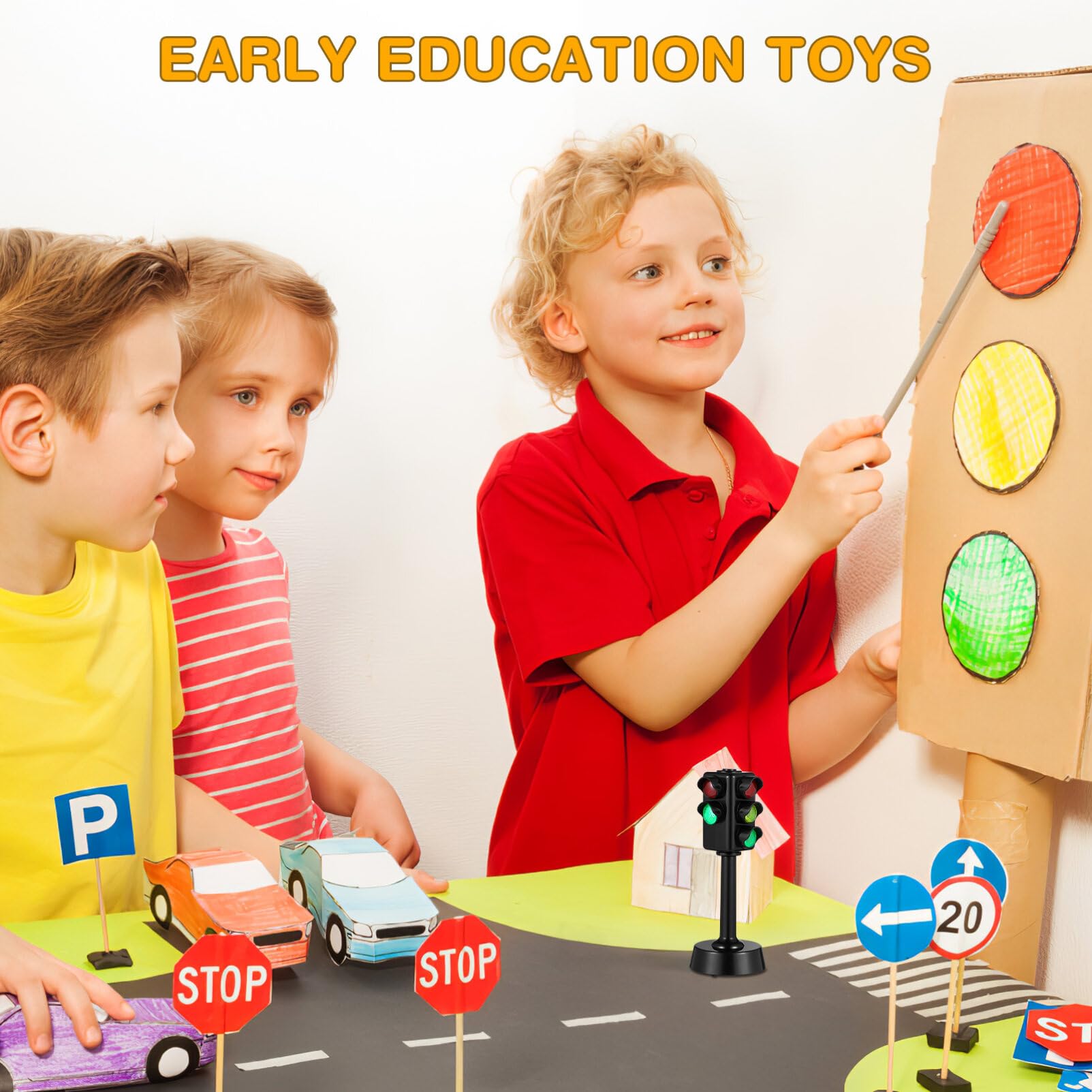 Gadpiparty 2 Pièces Feu De Circulation pour Enfants Simulation Feux De Circulation Signes Jouet Signal De Passage pour Piétons Modèle Feu Stop LED Panneau D'arrêt De Circulation Lampe