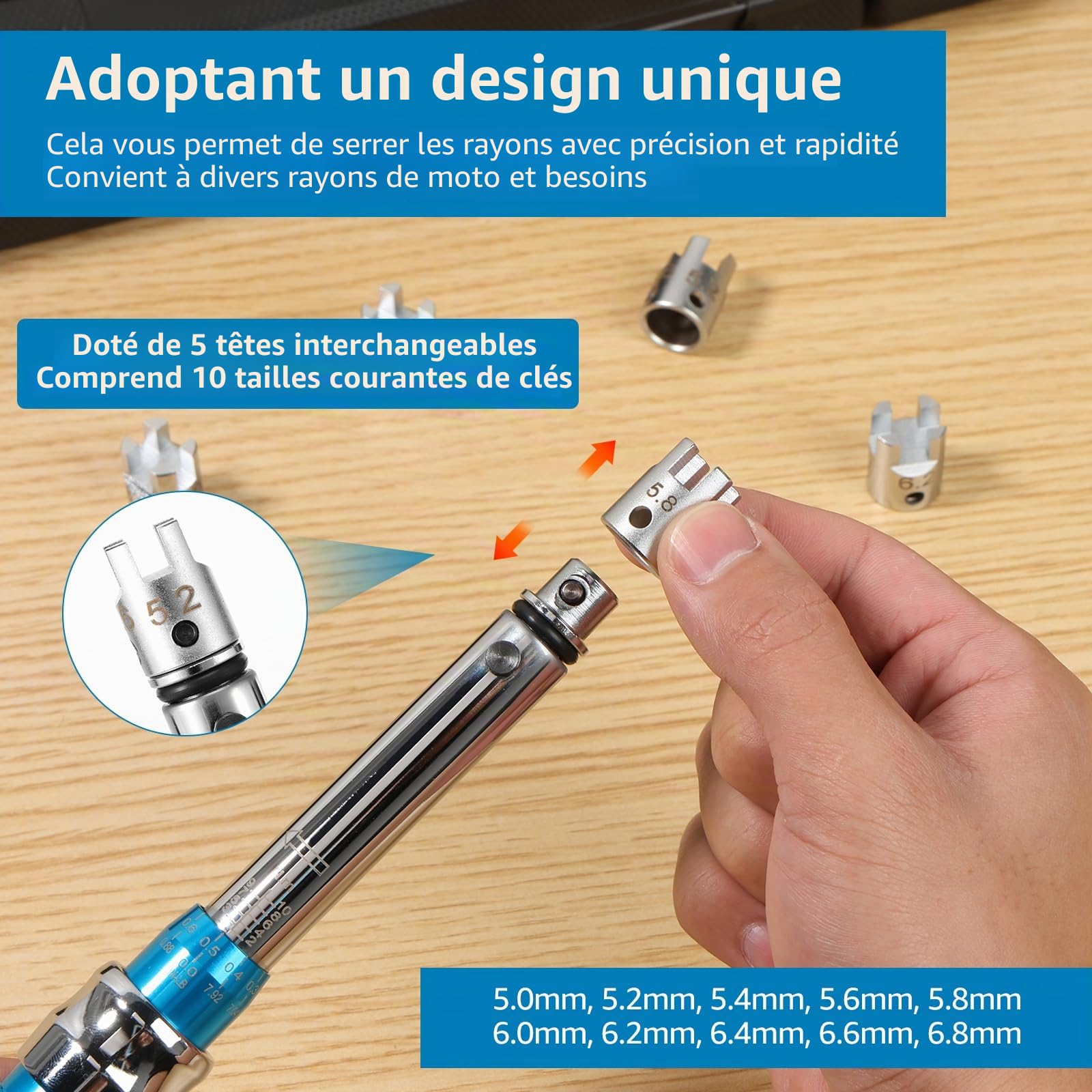 Clé dynamométrique pour rayons de moto, 2-10Nm, clé à roue avec boîte de rangement, outil de serrage et réparation de rayons 5,0-6,8 mm pour moto tout-terrain