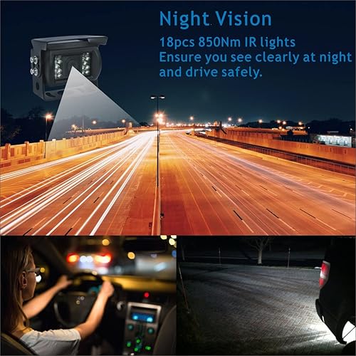 Miniatura 5 de Kit de sistema de cámara de retrovisión trasera con cable, monitor de 7 pulgadas con audio, líneas de estacionamiento, cámara IR IP69K de tasa