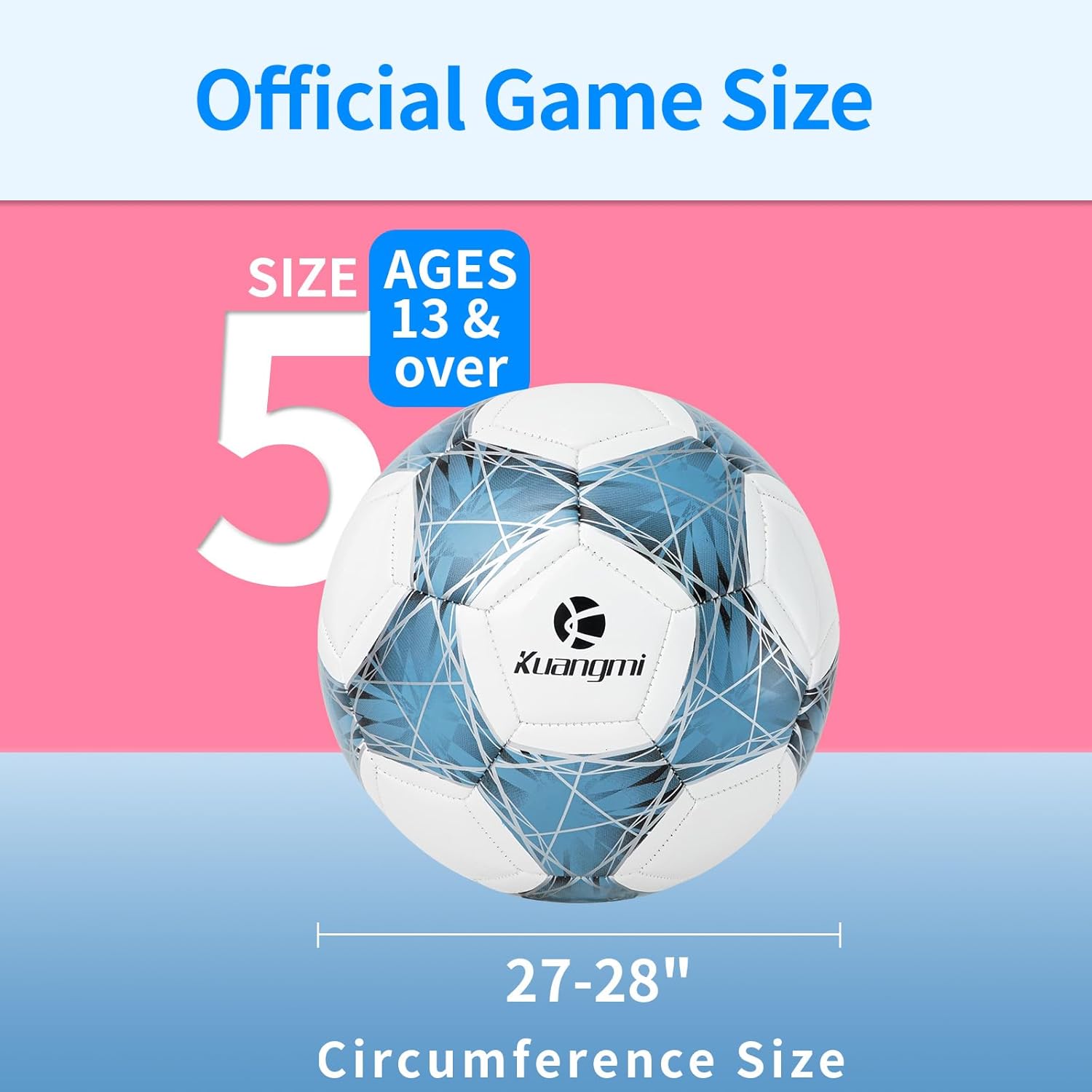 Kuangmi Soccer Ball, Official Size 5 Match Ball, Youth & Teenager & Adult Soccer Players, Outdoor & Indoor Sports Training Playing Practice and Game
