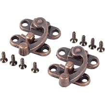 dophee 2-Pack Antique Right Hook Hasp Latch, Retro Red Bronze Tone Latch Buckle Clasp Horn Lock for Wooden Jewelry Box Toolbox Suitcase Furniture Hardware, 29x33mm/1.14"x1.30"