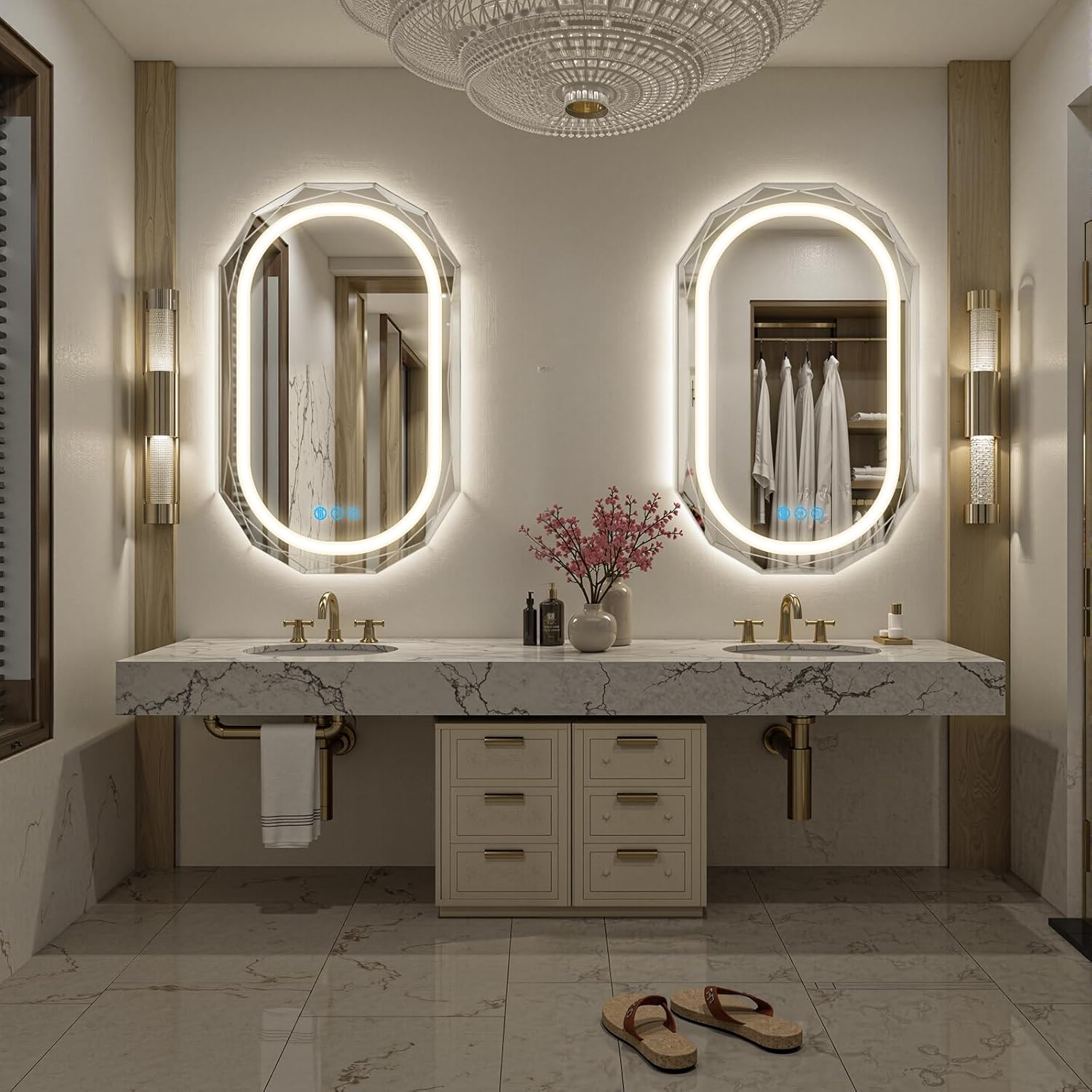 24"X36" Oval LED Bathroom Mirror with Lights, Frameless Vanity LED Mirror for Bathroom with Beveled Edge, Backlit Anti-Fog, Dimmable, 3 Colors, Memory Function, Tempered Glass, Shatter-Proof