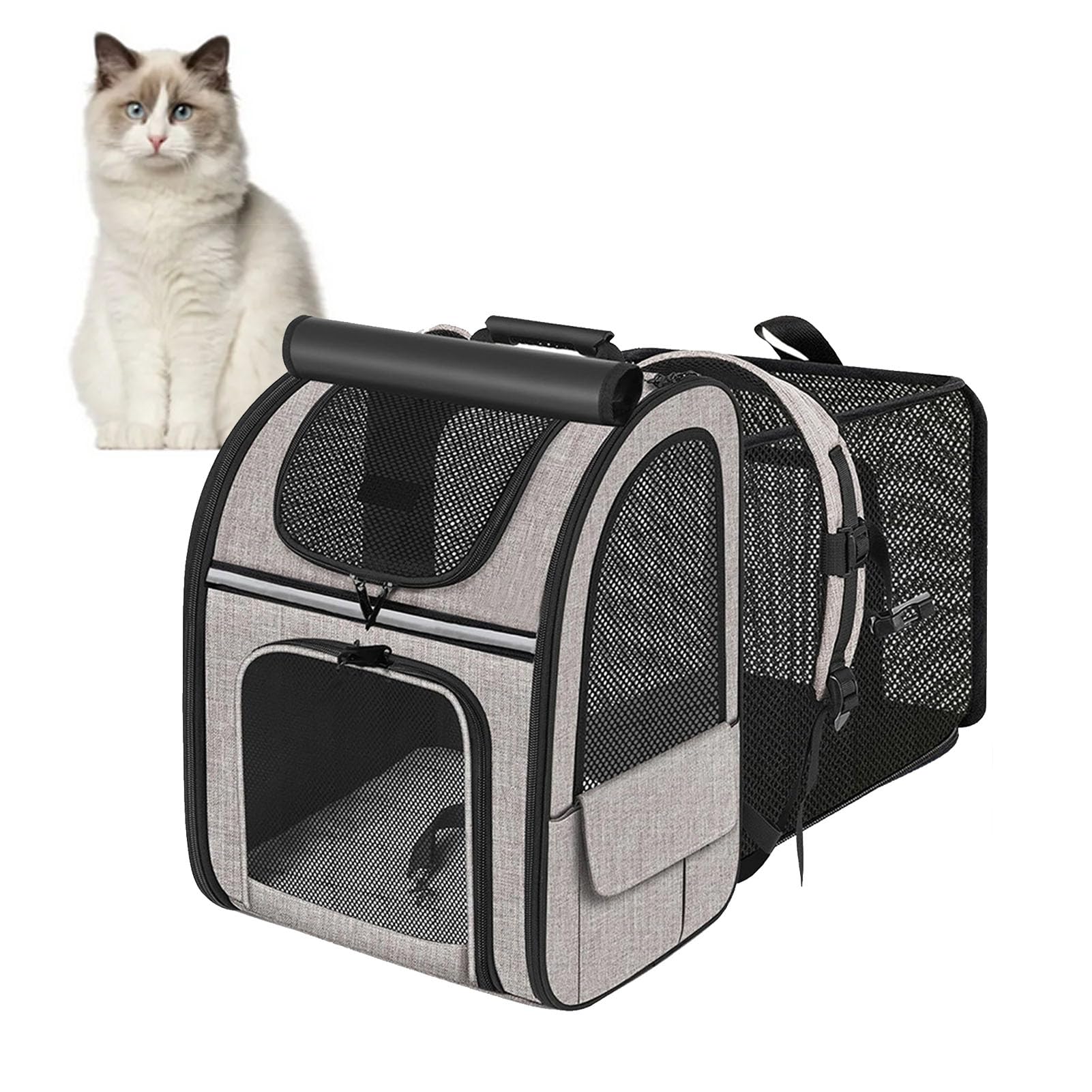 Hamwesh Zaino per Animali Domestici, Trasportino per Animali Domestici in Rete Traspirante Pieghevole Espandibile, Zaino da Viaggio con Fondo Imbottito e Tasche Laterali per Escursioni