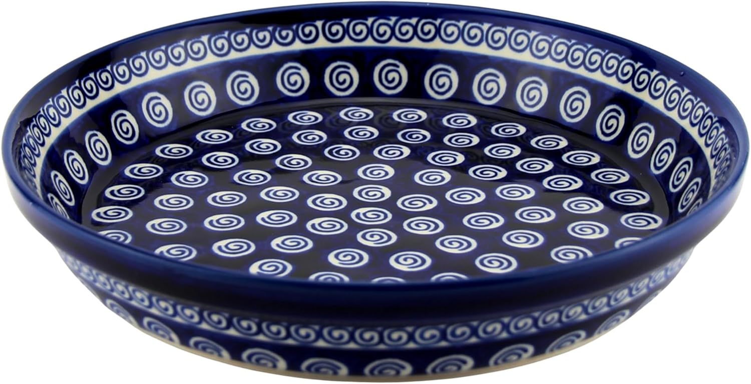 Polish Pottery Market Pie Dish 9 ¾" Handcrafted by Zaklady Boleslawiec Poland - Polish Stoneware Pie Plate, Non-Stick Round Pie Dish, Tart Pan