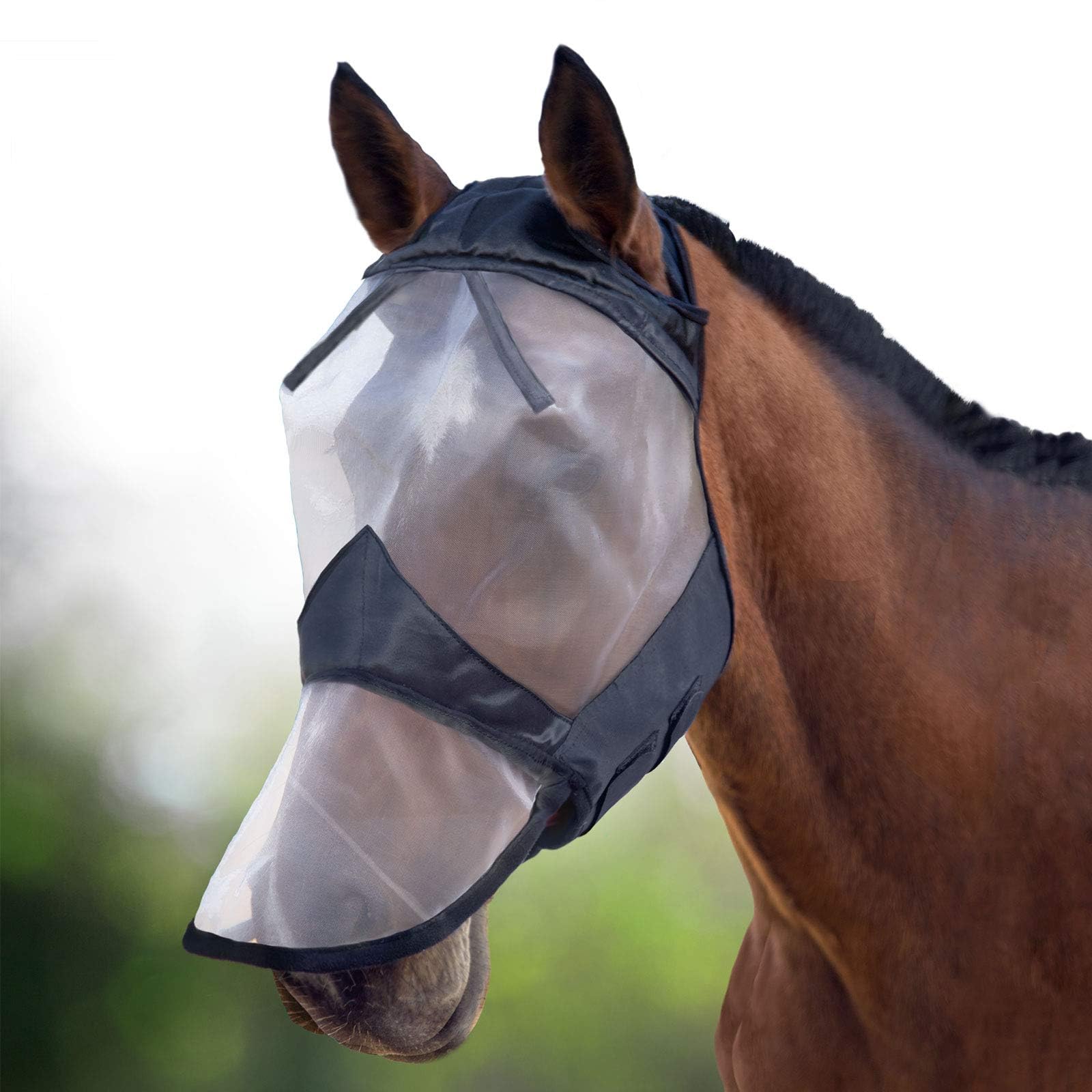 Harrison Howard CareMaster Midge-proof Fleece Padding Horse Fly Mask Full Face No Ears Black/Silver Retro Small Pony
