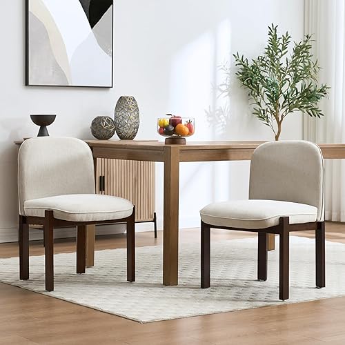 Miniatura 6 de Juego de 2 sillas de comedor de madera estilo granja, modernas sillas tapizadas de tela para cocina y comedor, cómodas sillas de lectura lateral con