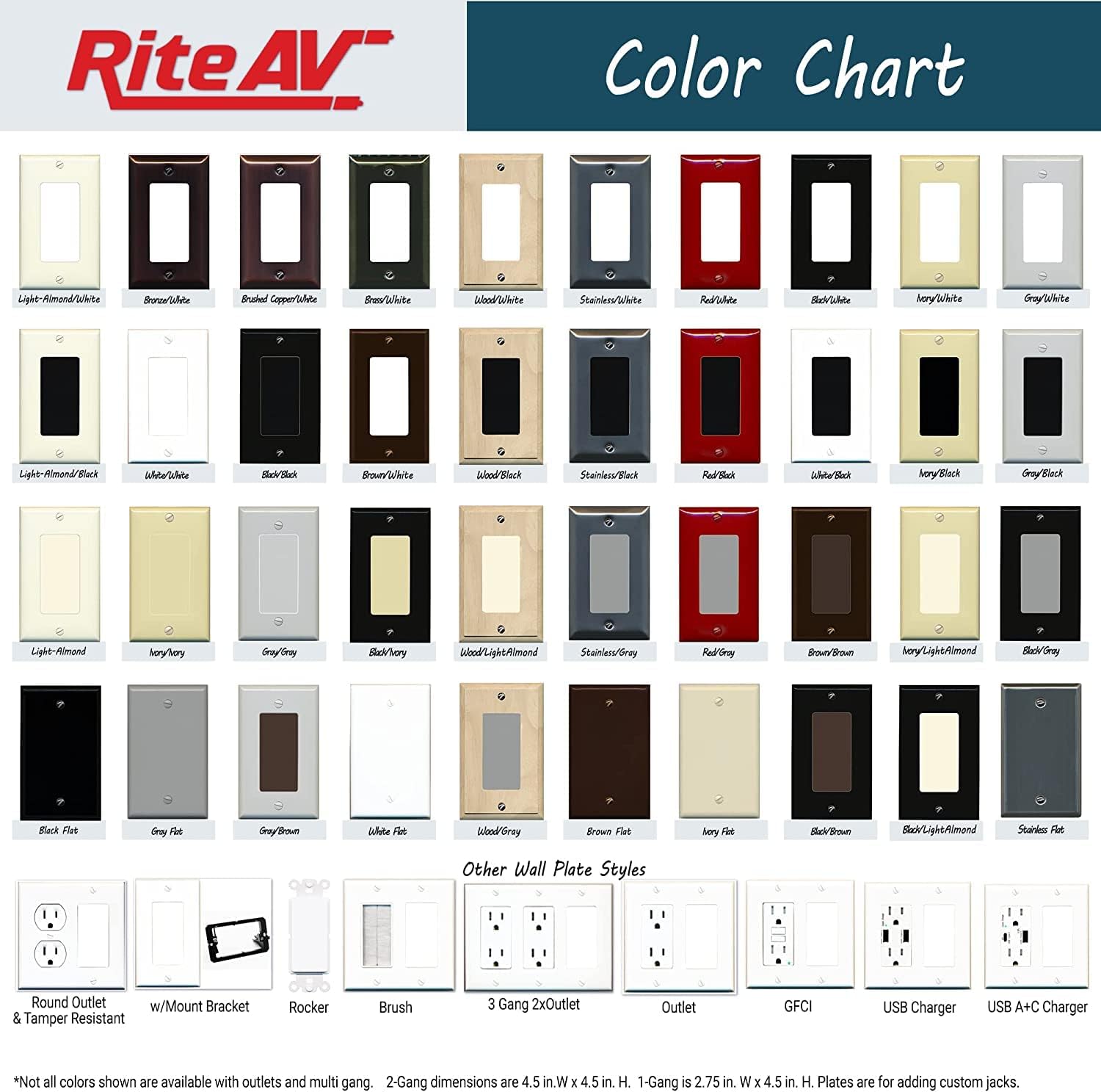 RiteAV - 15 Amp Power Outlet 2 Port HDMI Decorative Type Wall Plate - Light Almond
