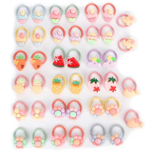 Miniatura 8 de Lazos para el cabello para niñas, 20 pares de lindos lazos elásticos de dibujos animados para niñas pequeñas, pequeñas bandas elásticas para el