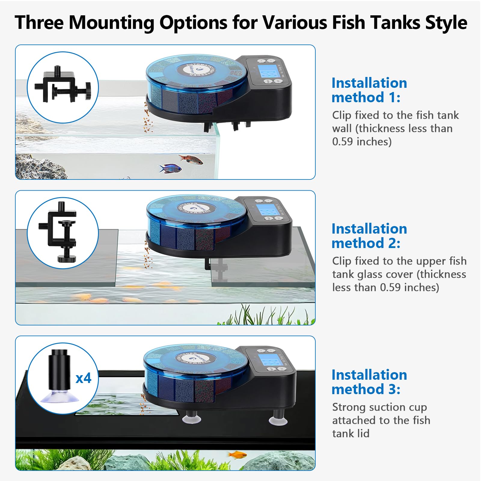 fishkeeper Mangeoire automatique pour poissons pour aquarium – Distributeur automatique de nourriture rechargeable et de précision pour poissons et tortues Betta, anti-humidité et anti-humidité