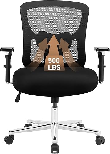 DUMOS Silla ergonómica de escritorio de oficina en casa, respaldo medio resistente con soporte lumbar y reposabrazos 4D, malla ajustable en altura